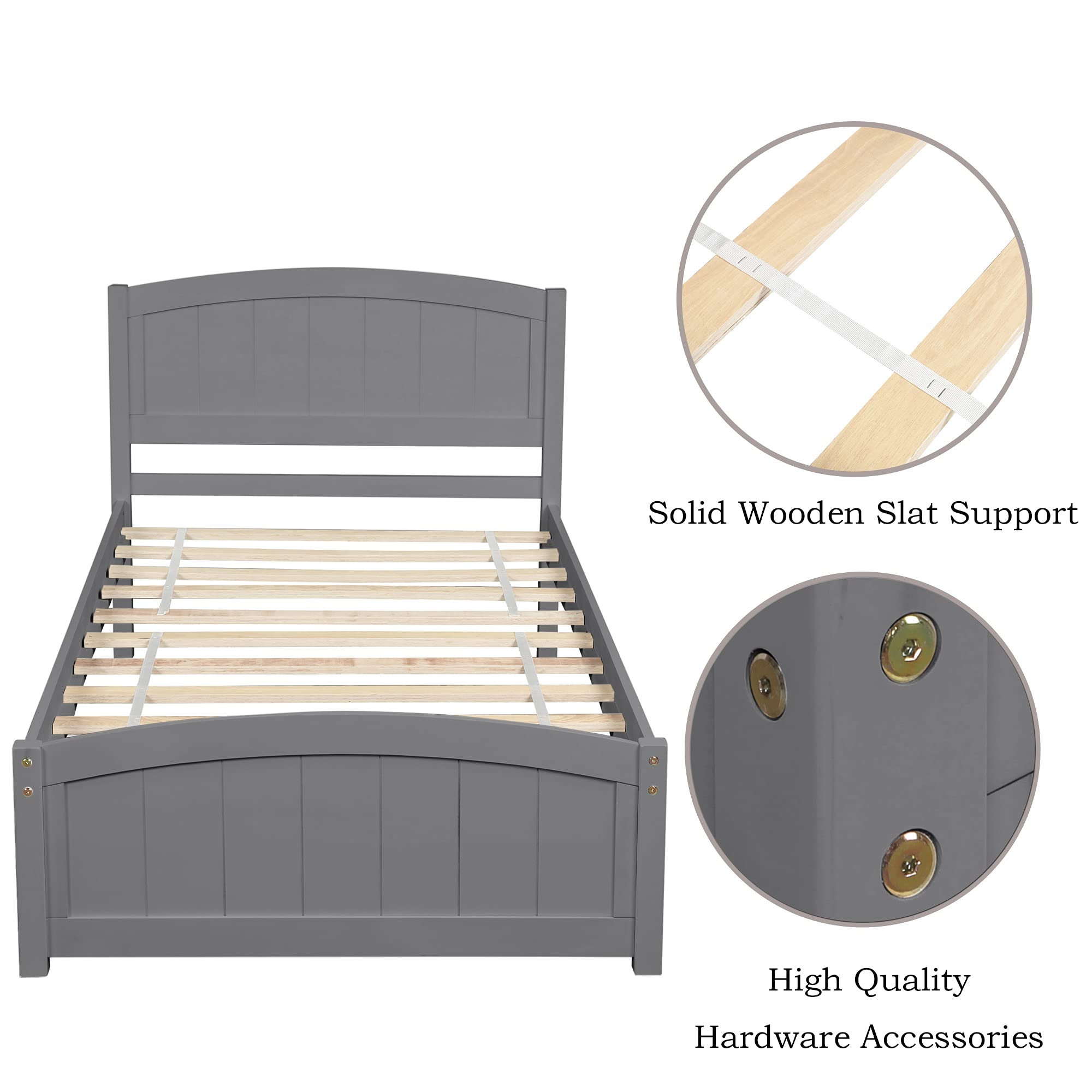 LZ LEISURE ZONE Twin Size Wooden Platform Bed Frame with Headboard, Footboard & Slats Support - Sturdy Gray Bed for Kids, Teens & Guest Rooms - Perfect for Small Spaces, Dormitories & Modern Bedrooms