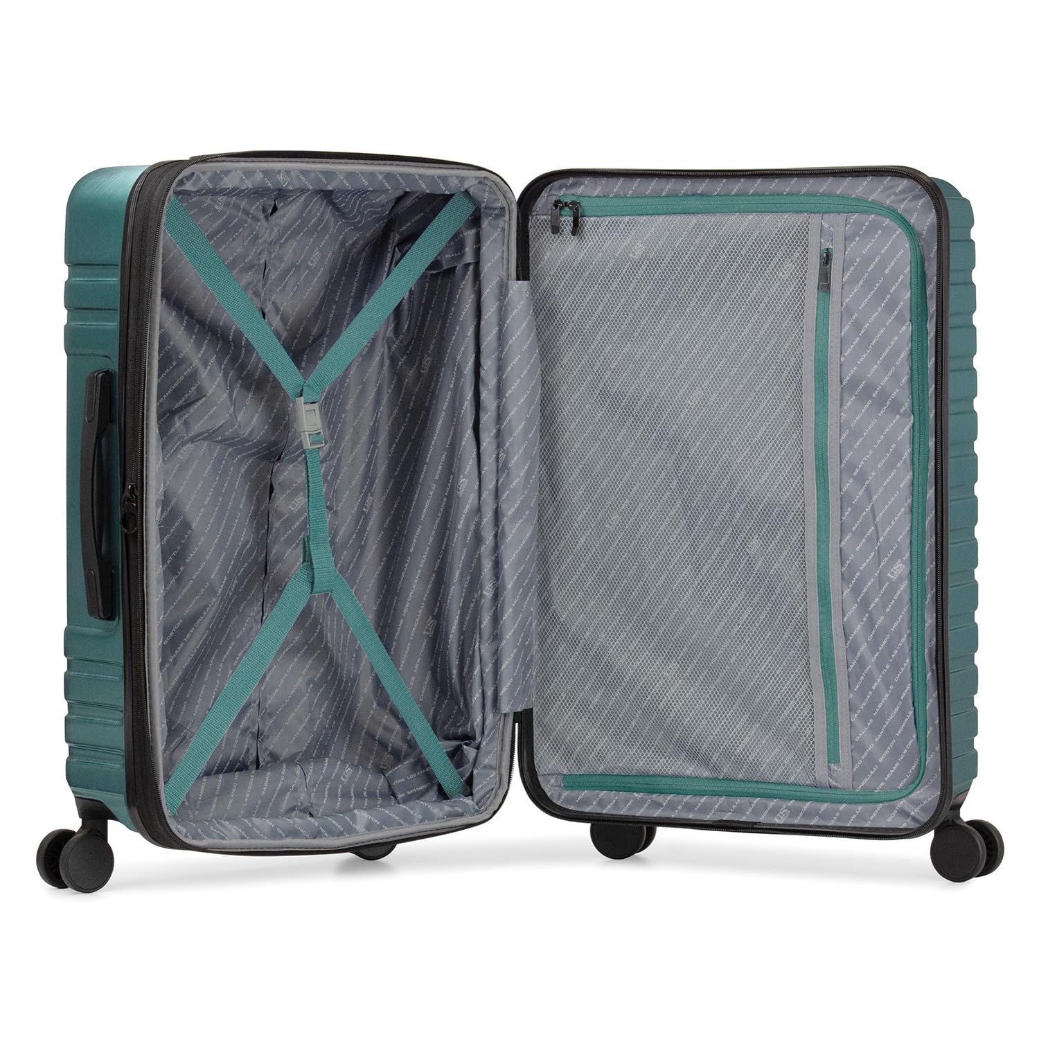 U.S. Traveler Boren 30-Inch Polycarbonate Hardside Spinner Luggage - Teal Checked Suitcase with 8 Wheels & Aluminum Handle | Durable Travel Suitcase for International Flights, Business Trips & Family Vacations