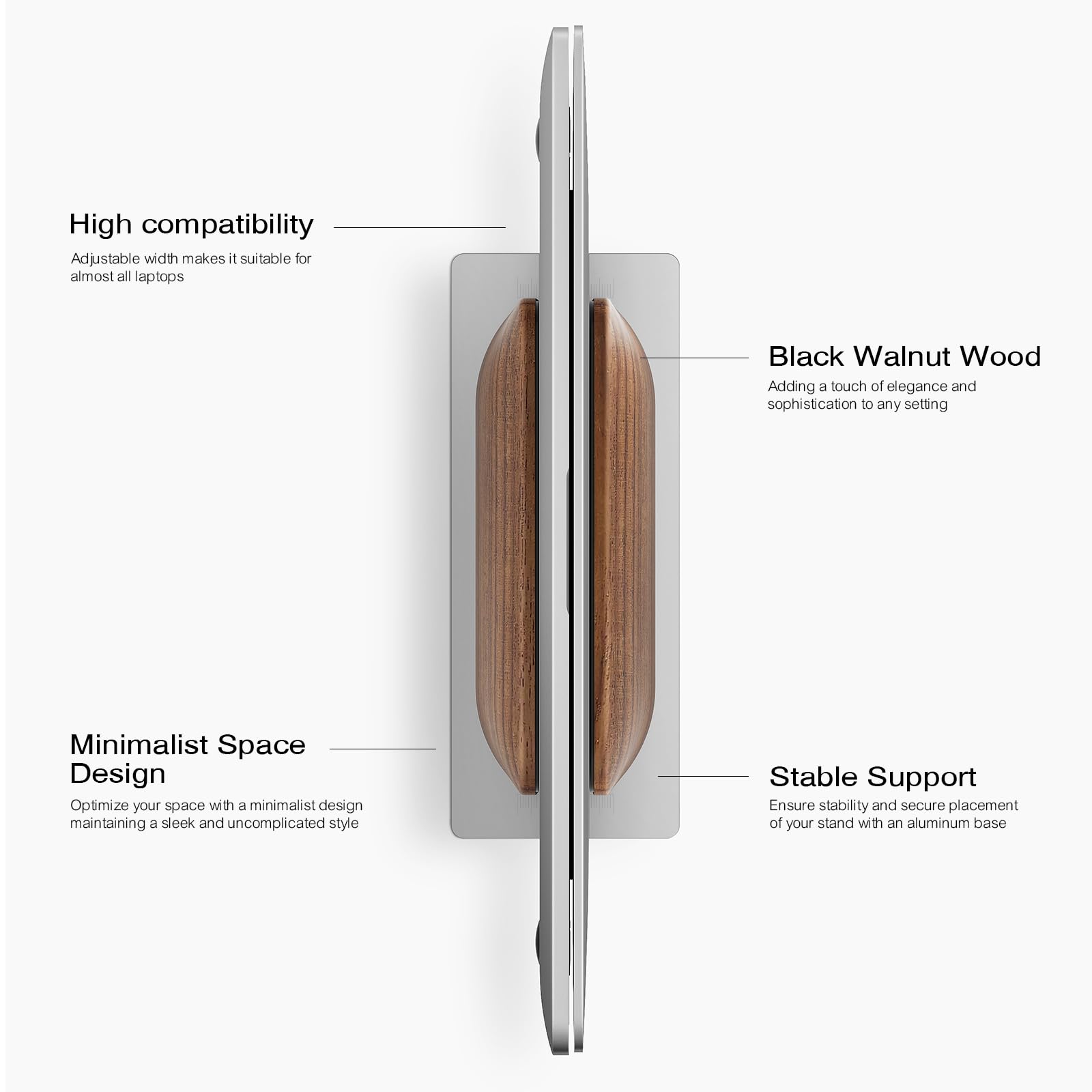 Premium Vertical Laptop Stand for Desk - Black Walnut Wood Laptop Holder Dock for MacBook Pro/Air & All 13-17