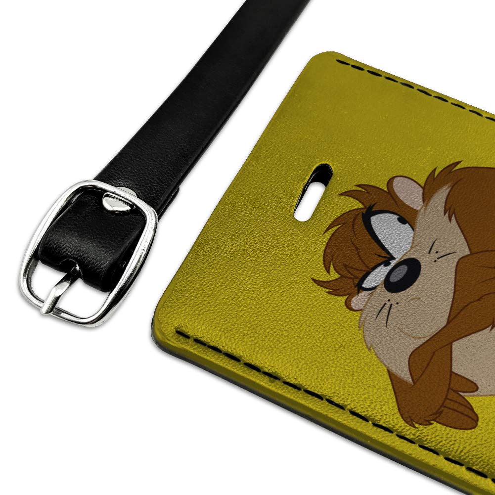 Looney Tunes Taz Rectangle Leather Luggage Tag - Durable Suitcase ID Card Holder for Carry-On Bags - Perfect for Travel, Business Trips & Vacation Identification