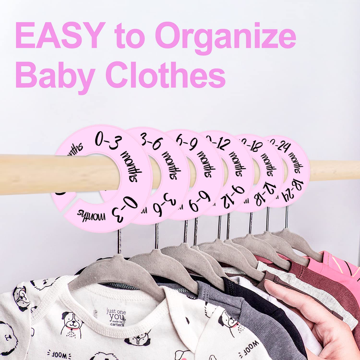 Pro Goleem Baby Closet Dividers - 6-Piece Pink Nursery Organizer for Baby Clothes (Fits 1.5