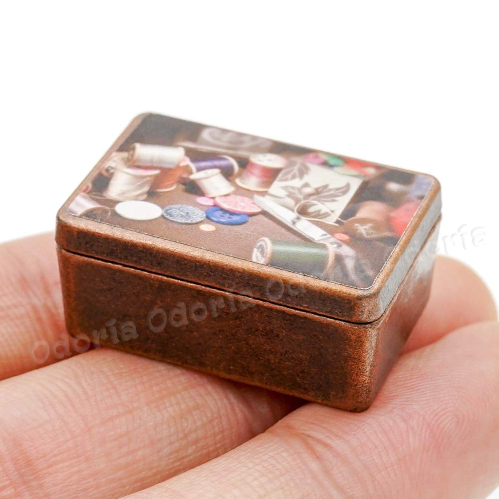 Odoria 1/12 Scale Miniature Sewing Box - Tiny Dollhouse Accessories for DIY Crafts, Miniature Scenes & Model Displays | Perfect for Dollhouse Decor, Miniature Collectors & Craft Projects