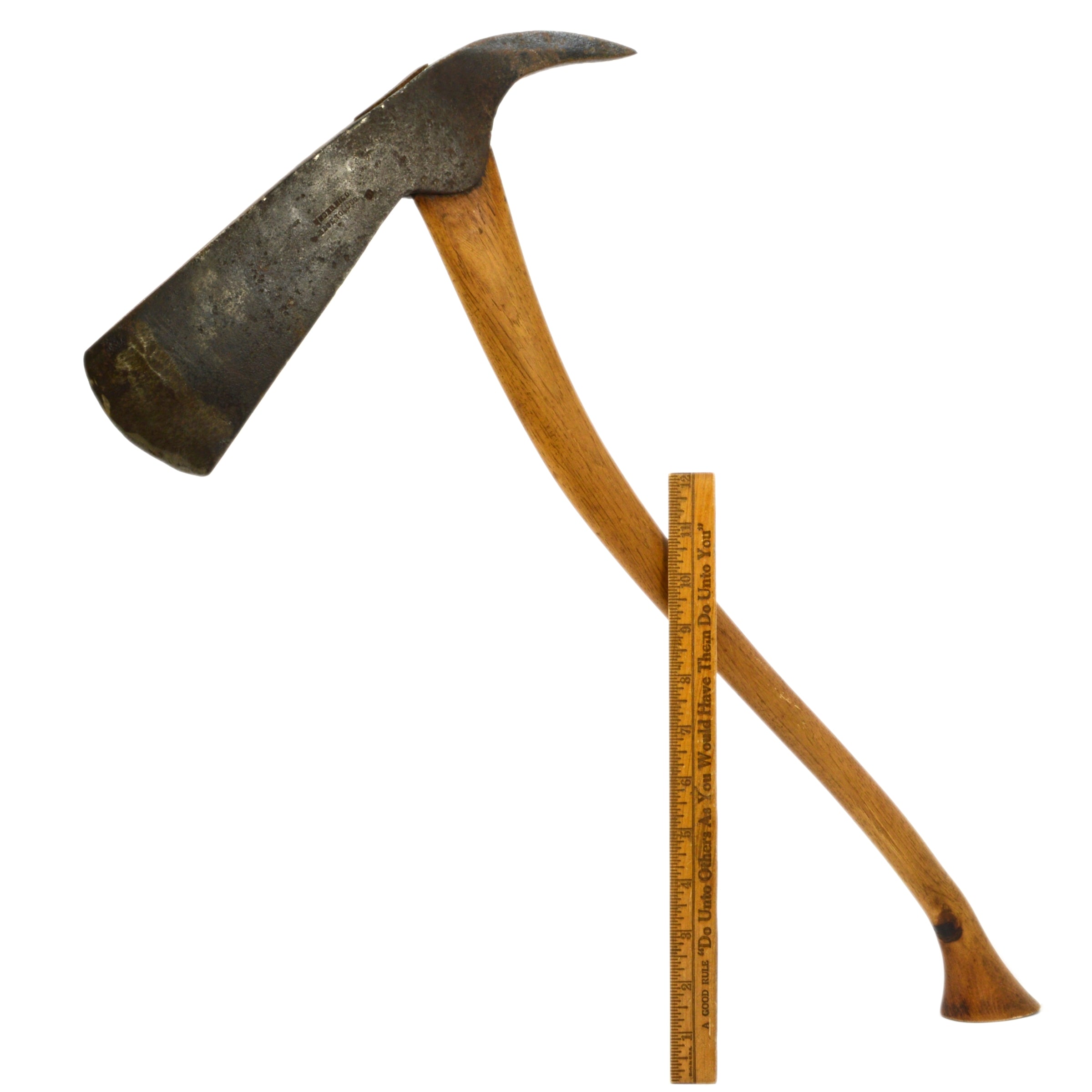 Antique Underhill Edge Tool Co. Ice Harvesting Fire Axe c.1852 - Vintage Wood Handle - Perfect for Historical Displays, Cabin Decor & Collector's Showcase