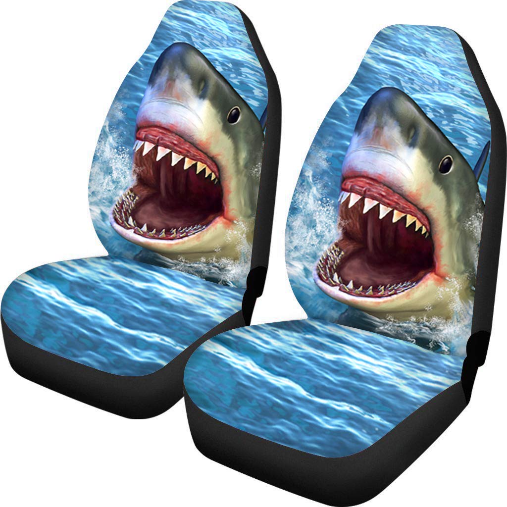 Great White Shark Blue Car Seat Cover - Anti-Slip Polyester Car Interior Seat Protector with Back Cushion Pad - Perfect for Pet Owners, Beach Trips & Shark Enthusiasts