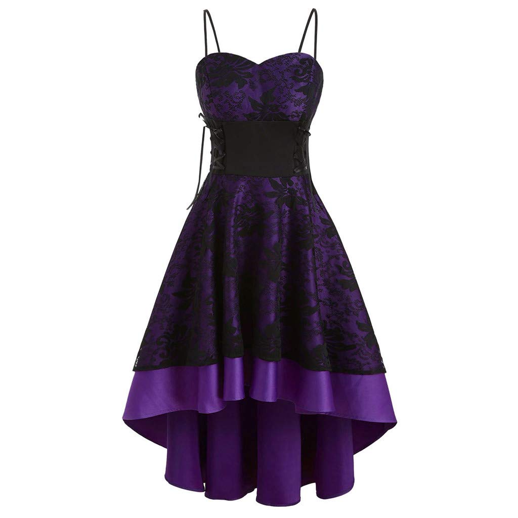 Gothic Steampunk Skeleton Lace Short Dress for Women - Spaghetti Strap Punk Summer Dress | Halloween Costume, Cosplay & Alternative Fashion Outfit