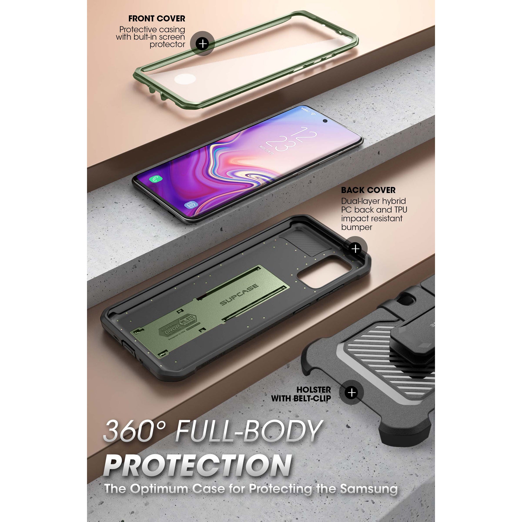 Samsung Galaxy S20 FE Unicorn Beetle Pro Rugged Case - Shockproof Heavy Duty Protective Cover with Built-in Screen Protector (Metallic Green) - Perfect for Outdoor Activities, Construction Work & Extreme Sports