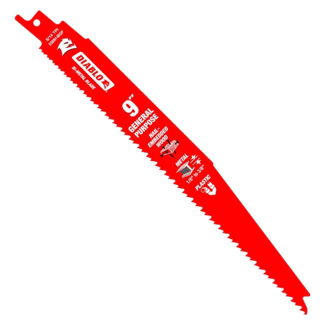 Diablo DS0914BGP5C 9-Inch Bi-Metal Reciprocating Saw Blades 5-Pack - 8/14 TPI for Nail-Embedded Wood Cutting - Perfect for Demolition, Renovation & Construction Projects