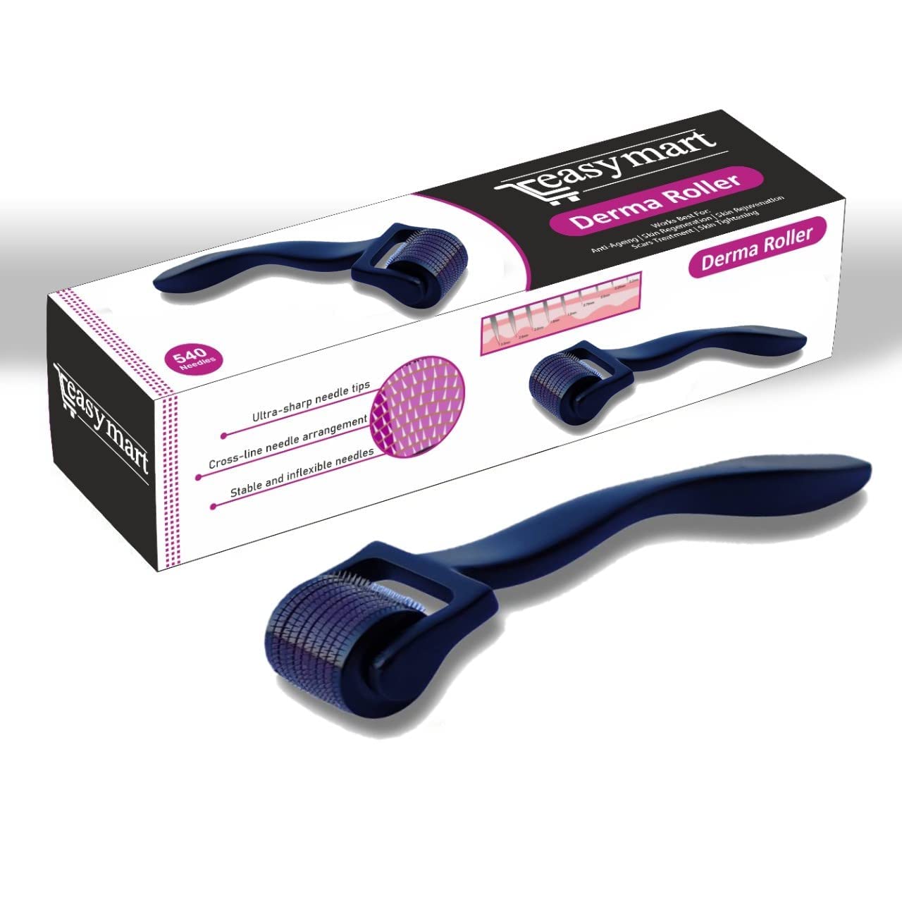 EASYMART 0.5mm Derma Roller for Acne Scars, Wrinkles & Hair Growth - Micro Needle Face Roller for Skin Rejuvenation & Hair Regrowth Treatment (Perfect for At-Home Skincare & Hair Care Routine)