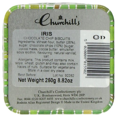 Churchill's Iris Tin with Chocolate Chip Shortbread Cookies 250g/8.8oz - British Made Gourmet Biscuits - Perfect for Tea Time, Gifts & Special Occasions