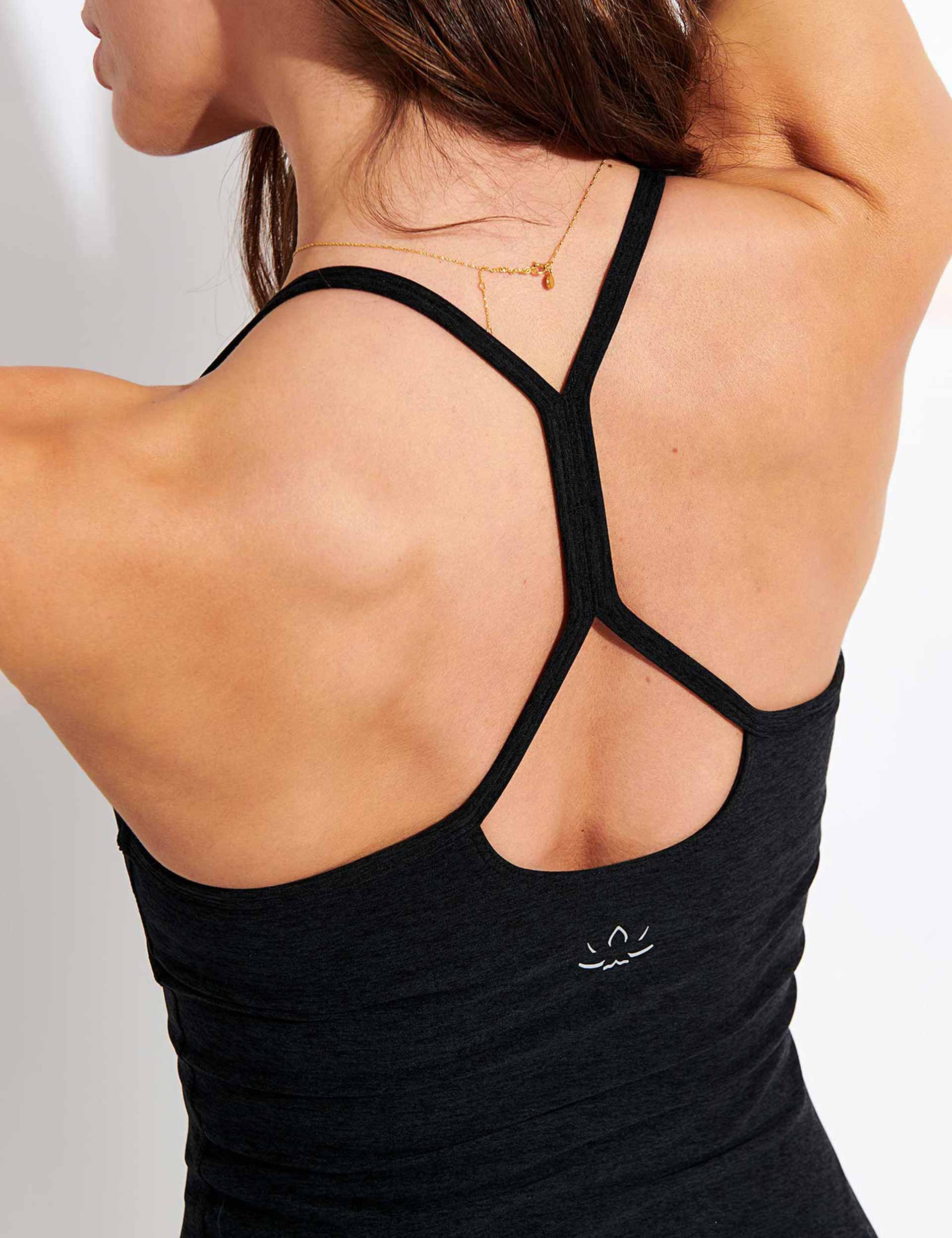 Slim Racerback Cami Tank Top - Darkest Night Black - Women's Stretch Basic Layering Shirt for Casual Wear, Workout & Lounge