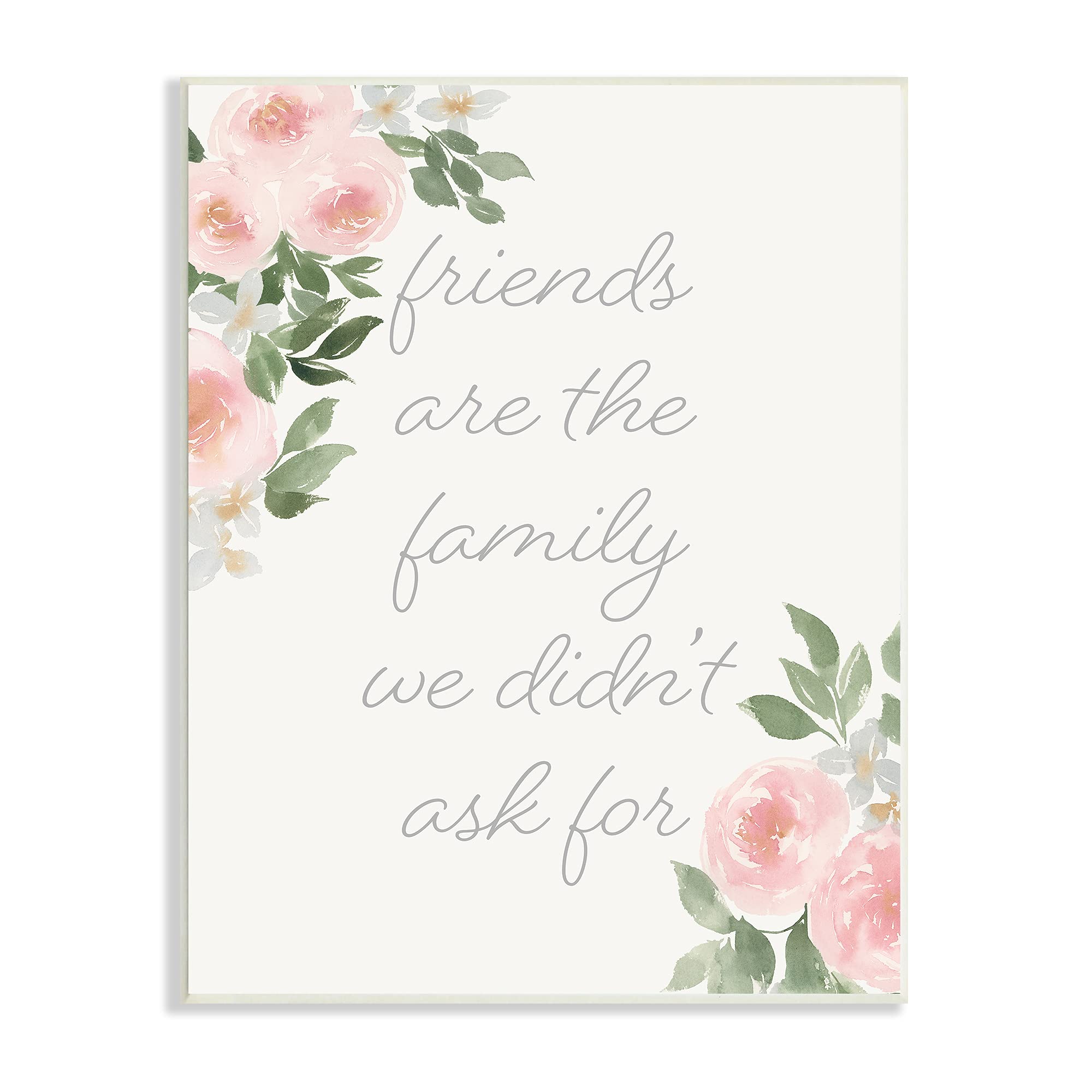 Stupell Industries 'Friends are Family' Motivational Wall Plaque with Pink Rose Florals - Designed by Lucille Price - 13 x 19 Inches, Off-White - Perfect for Home Decor, Office Inspiration & Gift Giving