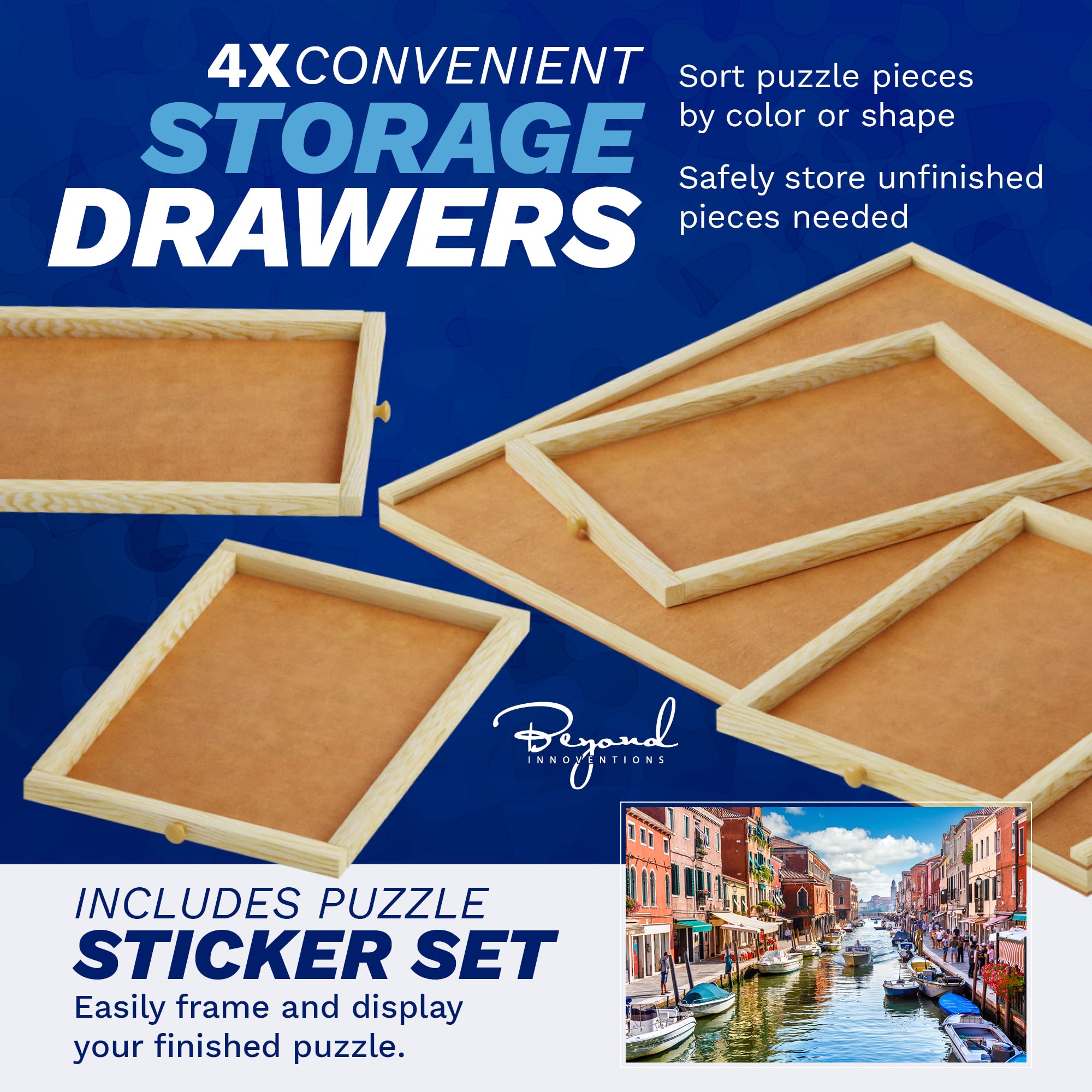 1500-Piece Wooden Jigsaw Puzzle Table with 4 Drawers & Rotating Board - 35
