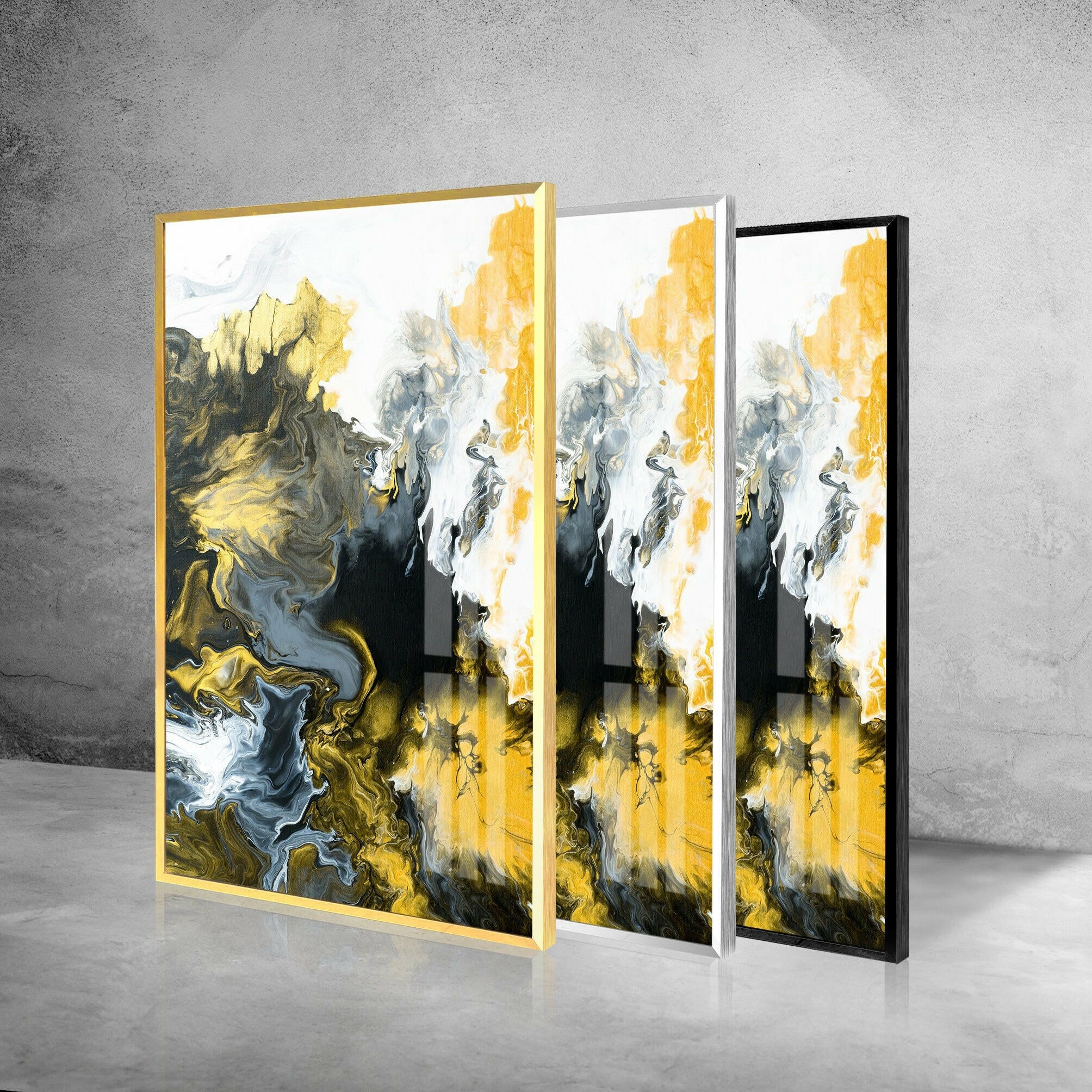 Abstract Glass Wall Art in Black, White & Gold - Modern Home Decor for Living Room, Bedroom & Office