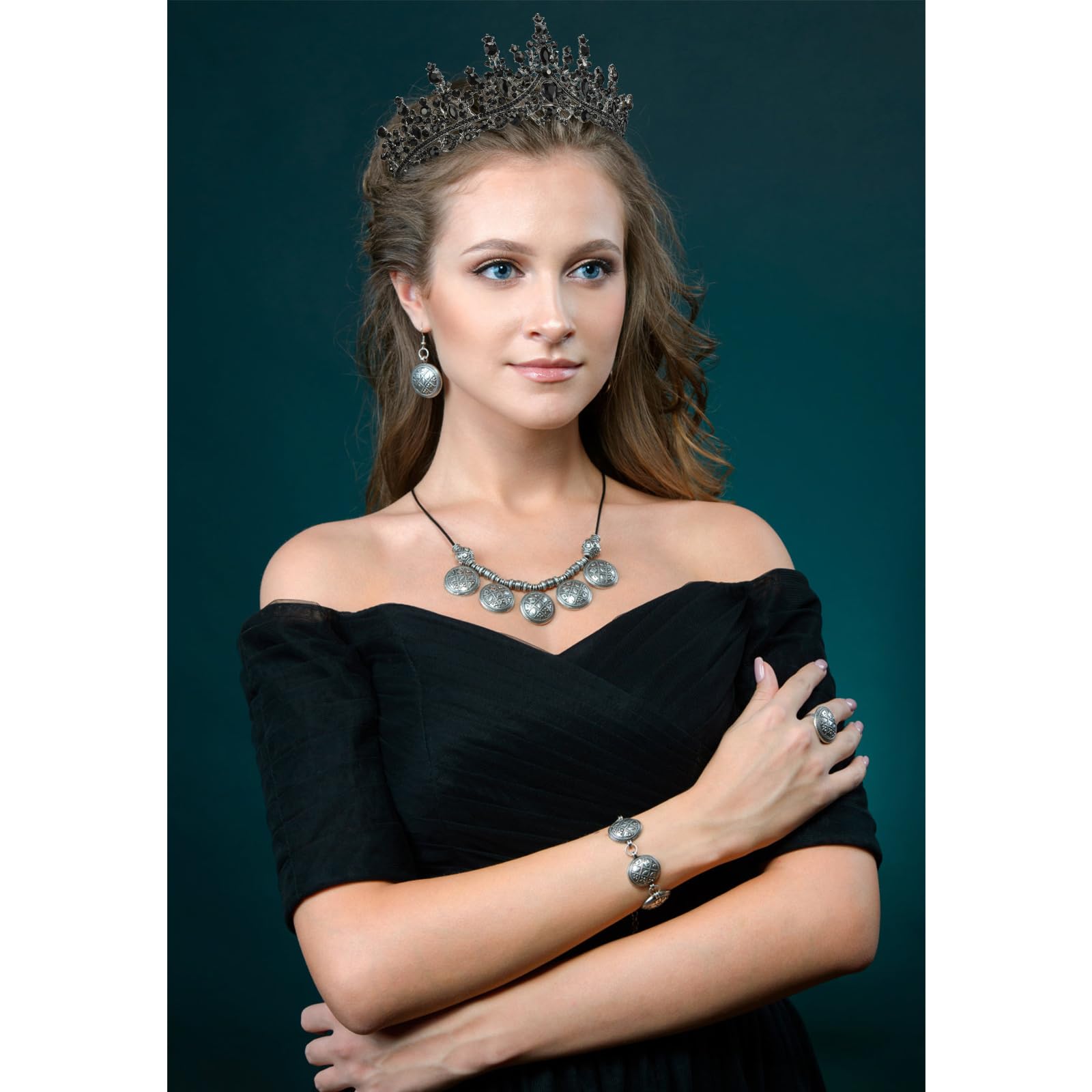 VELSCRUN Black Crystal Birthday Queen Tiara Crown for Women & Girls - Elegant Princess Headband with Sash for Birthday Parties, Gifts for Mom & Sisters - Perfect for Birthday Celebrations, Bridal Showers & Special Events
