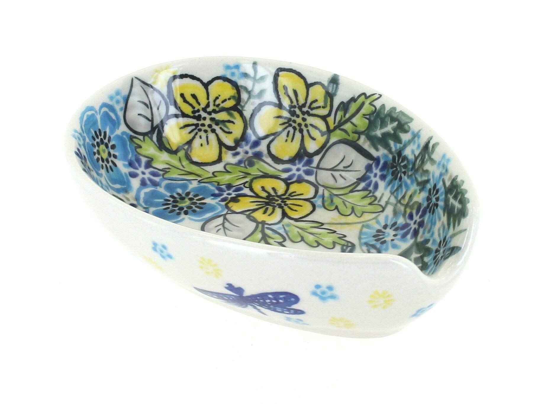 Blue Rose Polish Pottery Alyssa Small Spoon Rest - Handcrafted Ceramic Kitchen Decor for Coffee, Tea & Dining - Perfect for Home, Restaurant & Gift Giving