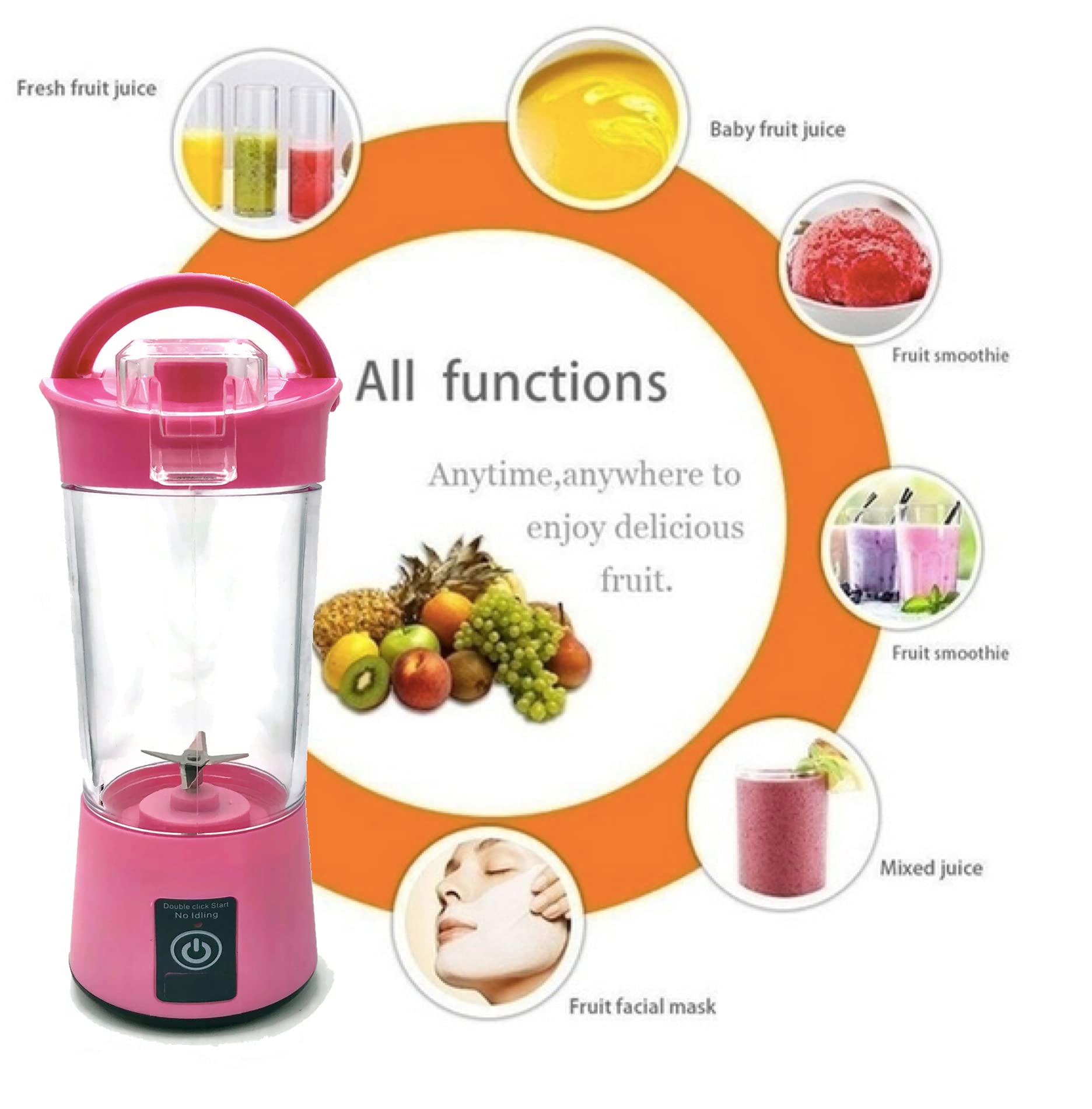 Powerful 6-Blade Personal Blender - Portable Rechargeable Smoothie Maker for Shakes, Margaritas & Baby Food - Perfect for Travel, Gym & Home Use - Great Holiday Gift 2021 (Pink)