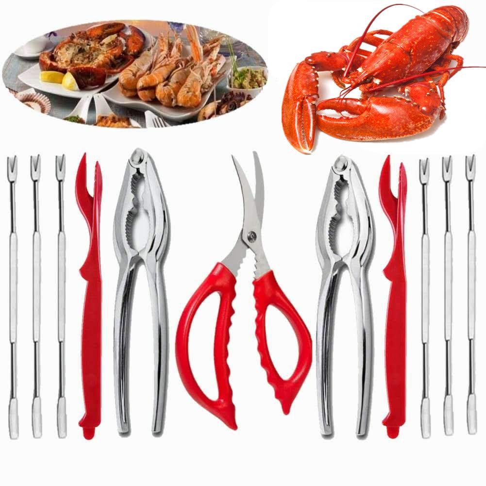 Premium 11-Piece Stainless Steel Seafood Tool Set - Crab & Lobster Crackers, Forks, Shell Openers - Perfect for Cracking Shellfish, Crab Legs, Nuts - Ideal for Seafood Boils, Dinner Parties, Beach Picnics
