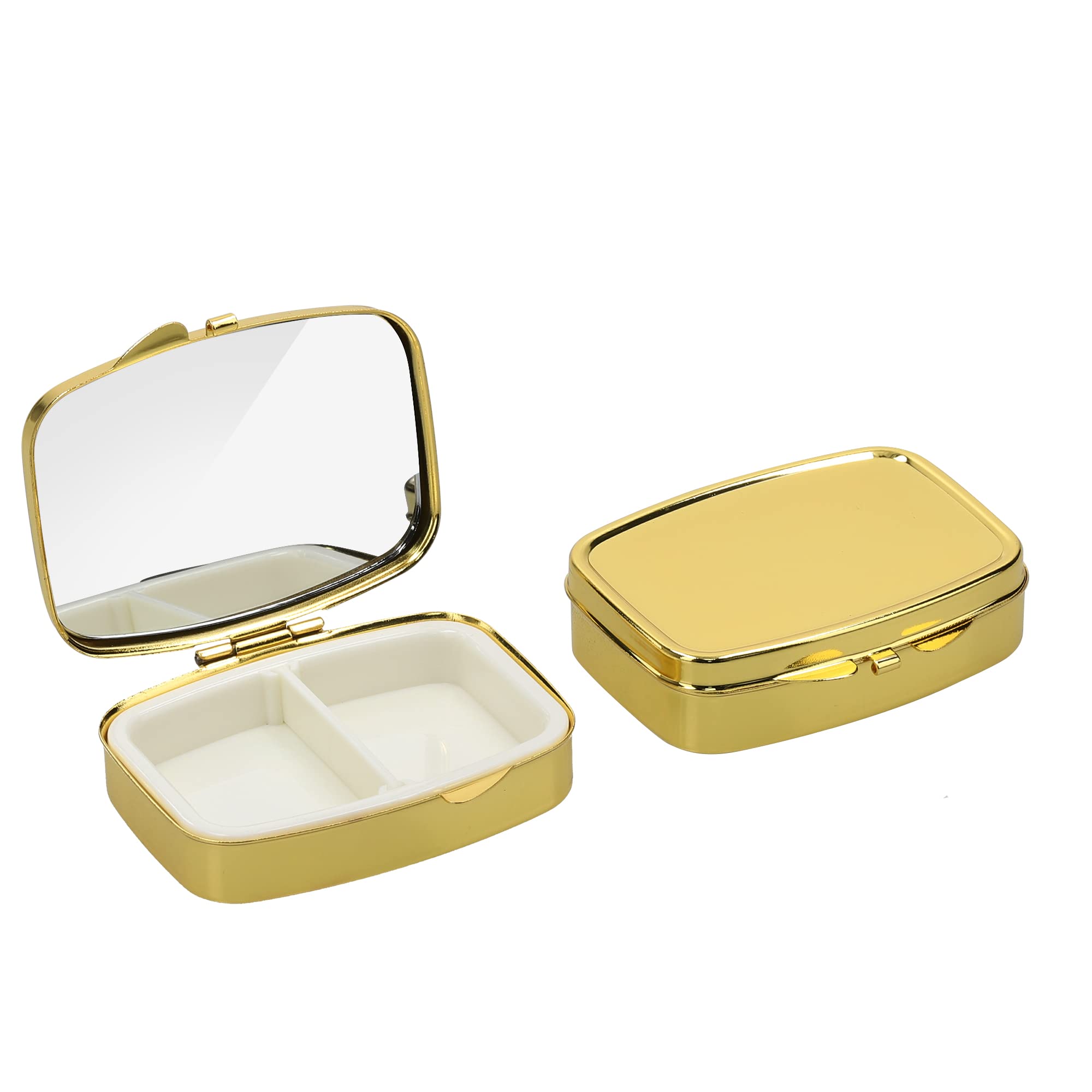 kwmobile 2 Compartment Stainless Steel Pill Organizer - Set of 2 Travel Medicine Boxes for Tablets & Prescriptions (Gold) - Perfect for Daily Medication & Travel Essentials