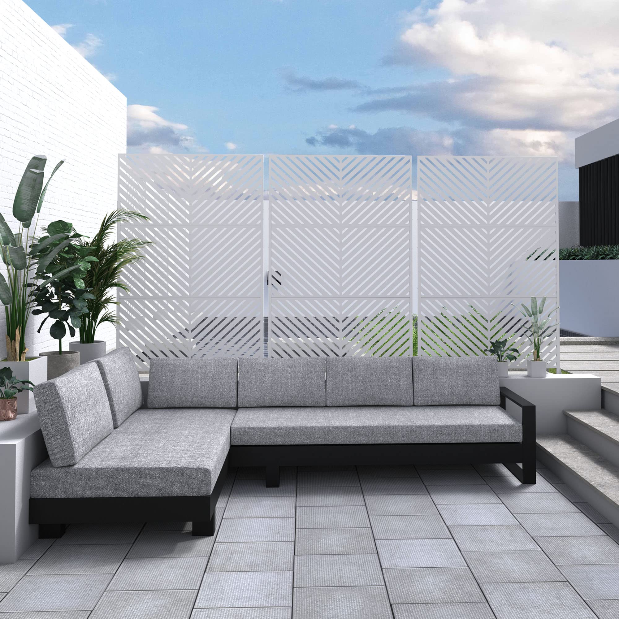 Elevens Free Standing Decorative Privacy Screen - Metal Outdoor Fence Panels for Garden, Patio & Backyard | White Arrow Design (A-GE04007) | Perfect for Creating Private Spaces & Enhancing Outdoor Decor