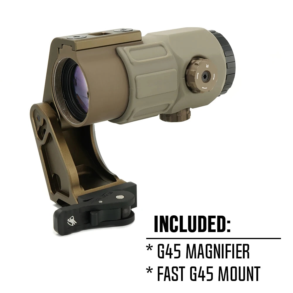 Tactical G45 5X Magnifier Scope with FAST FTC Mount - Compatible with Airsoft Guns - US Flag Markings - Black & FDE Color Options - Perfect for Outdoor Shooting, Hunting, and Tactical Training