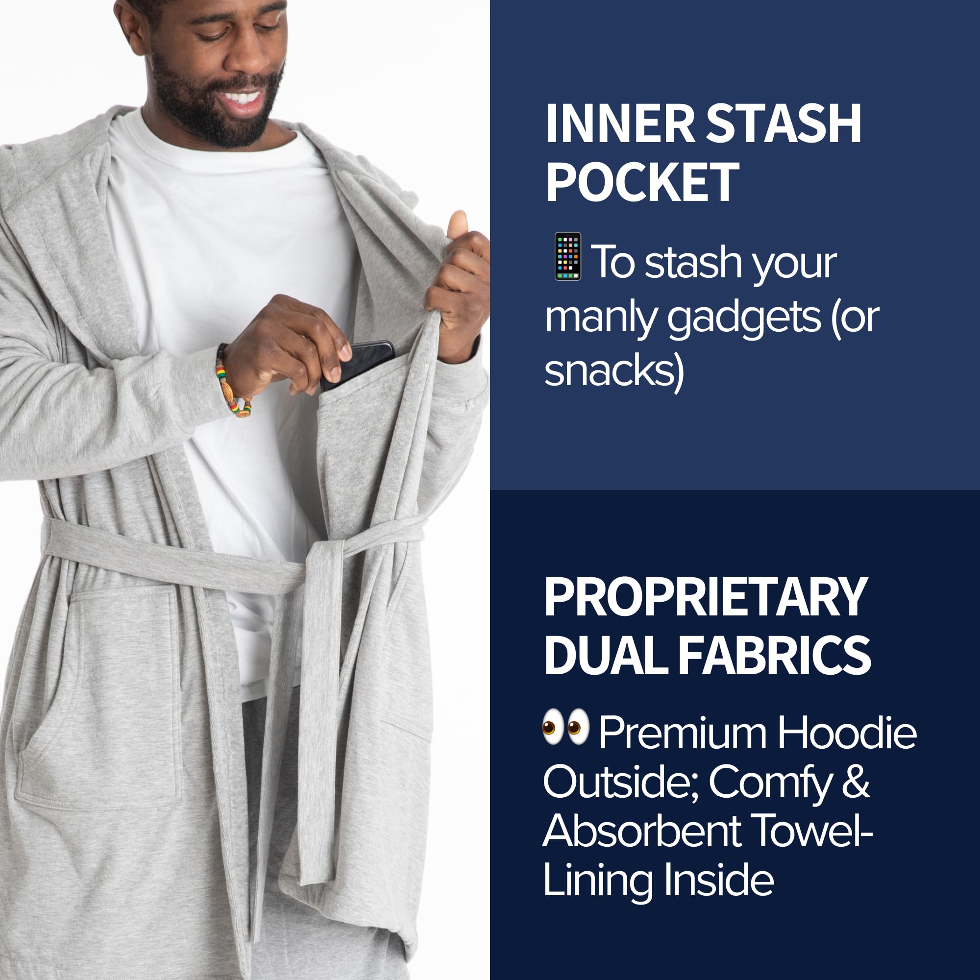 DudeRobe Men's Hooded Bathrobe with Pockets - Soft & Absorbent Cotton Robe for After Shower, Spa, Lounging at Home | Shark Tank Featured Product