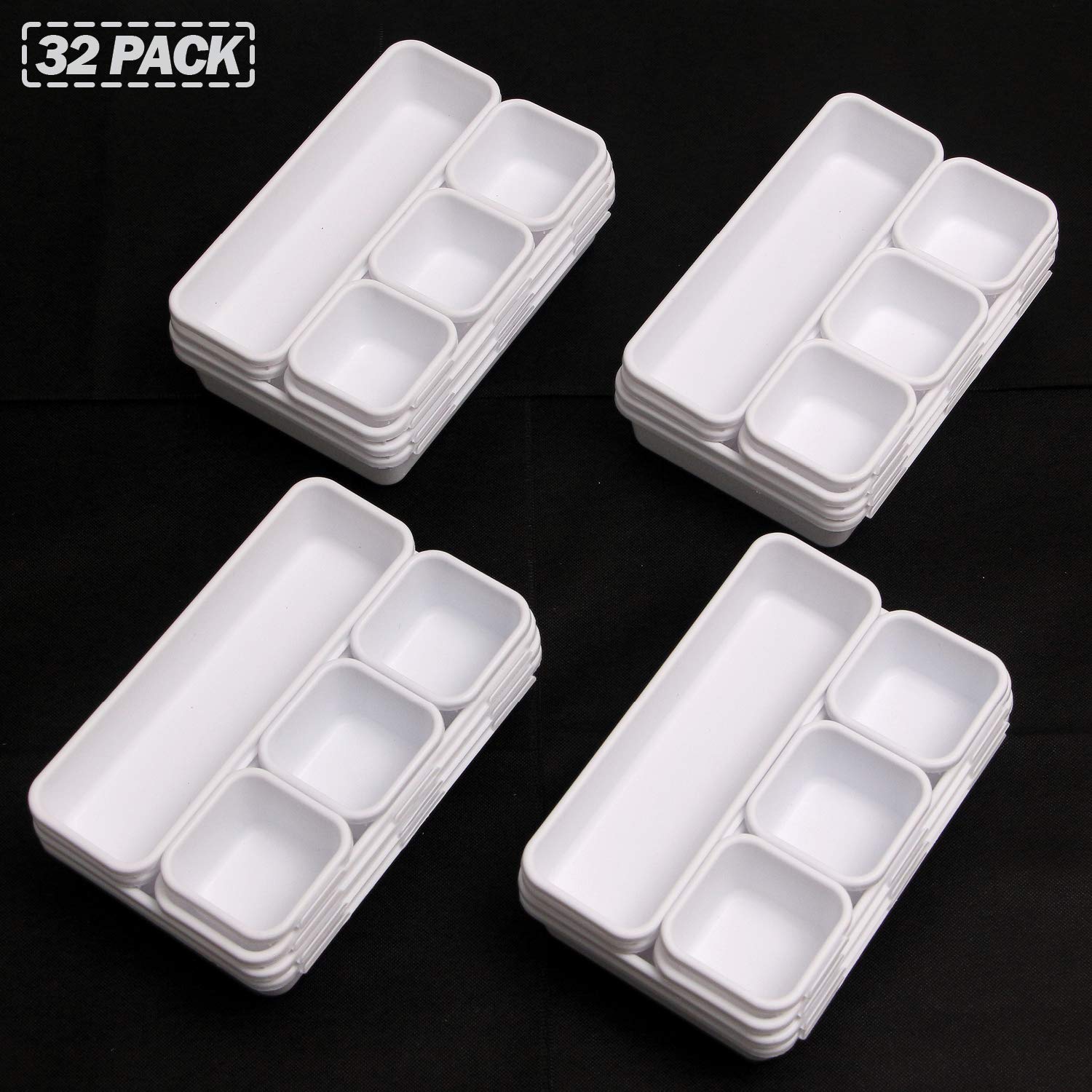 32-Piece Drawer Organizer Set - Plastic Tray Dividers for Kitchen, Office & Bathroom Storage