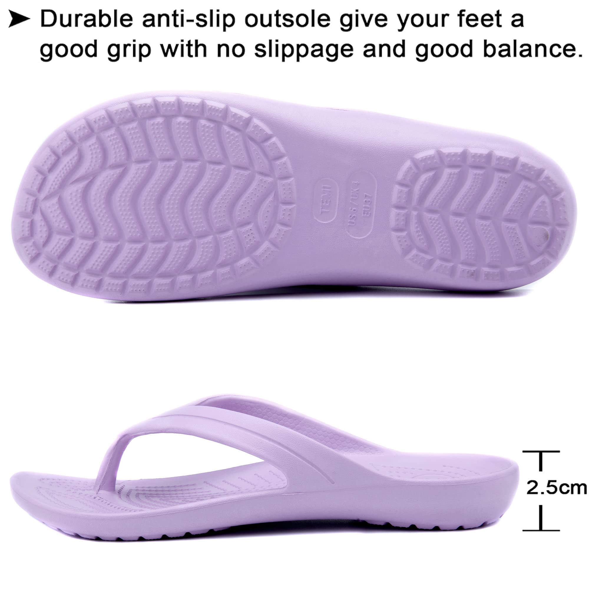 Temi Women's Flip Flops - Soft Lightweight Sandals with Anti-Slip Sole | Casual Slippers for Shower, Beach, Pool & Bathroom | Comfortable Flat Slides for Everyday Wear