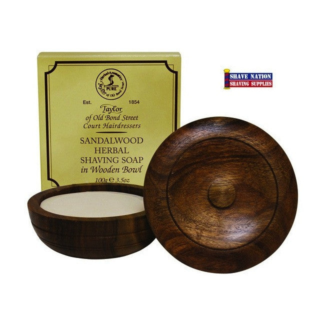 Taylor of Old Bond Street Sandalwood Shaving Soap in Wood Bowl - Luxury Men's Grooming Gift Set for Wet Shaving & Beard Care - Perfect for Home Spa, Barber Shop & Gentleman's Shaving Routine