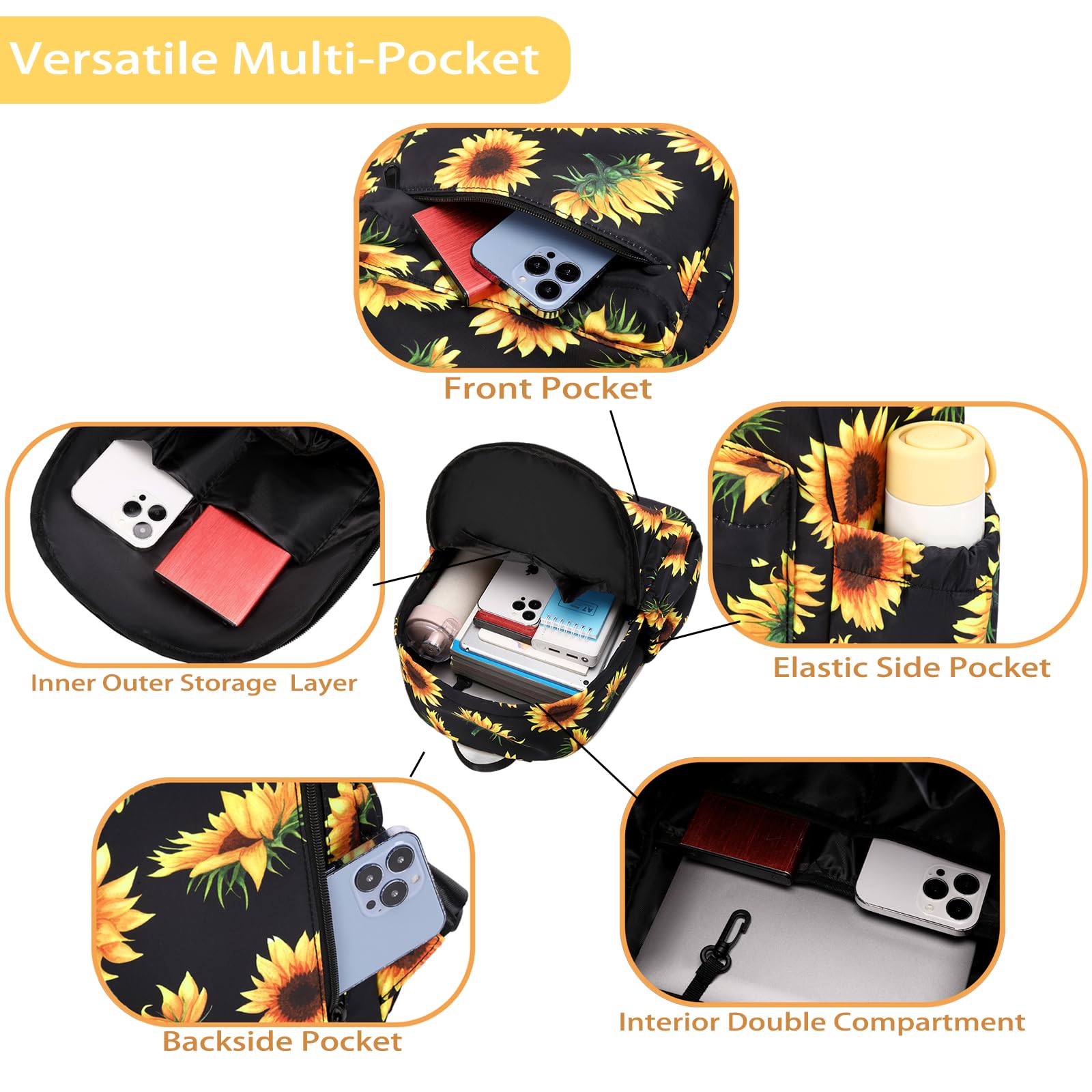 Cute Sunflower Mini Backpack Purse for Women & Girls - Small Casual Shoulder Bag for Travel, School, and Daily Use | Fashionable Crossbody Backpack for Teens and Young Adults