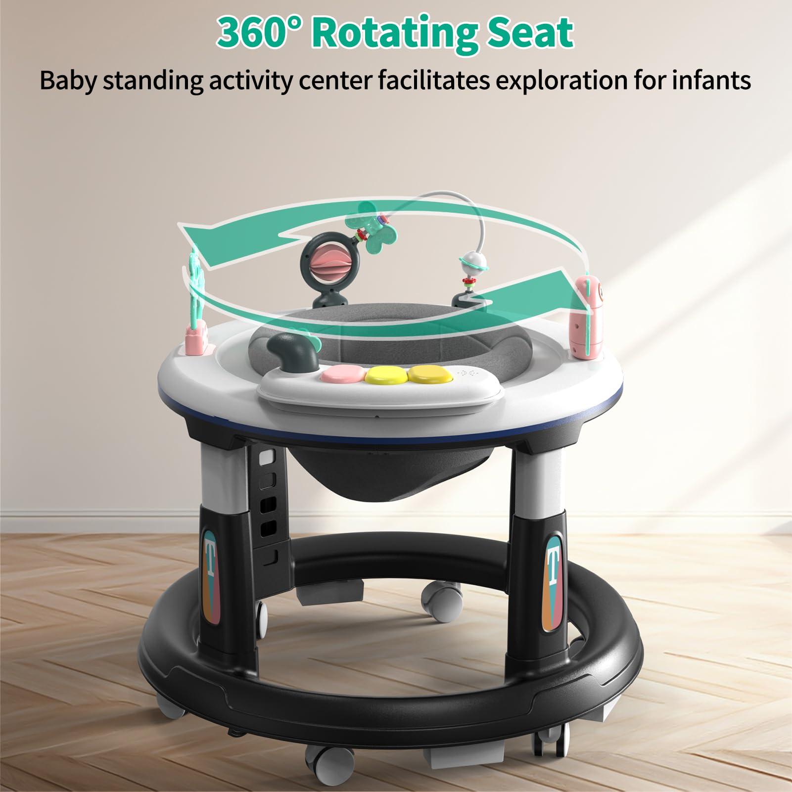 Best Baby Walker for 6-12 Months - Adjustable Height with Wheels, Music & Lights - Activity Center with Detachable Toys & Bounce Pad - Perfect for Learning to Walk & Playtime Fun for Boys & Girls