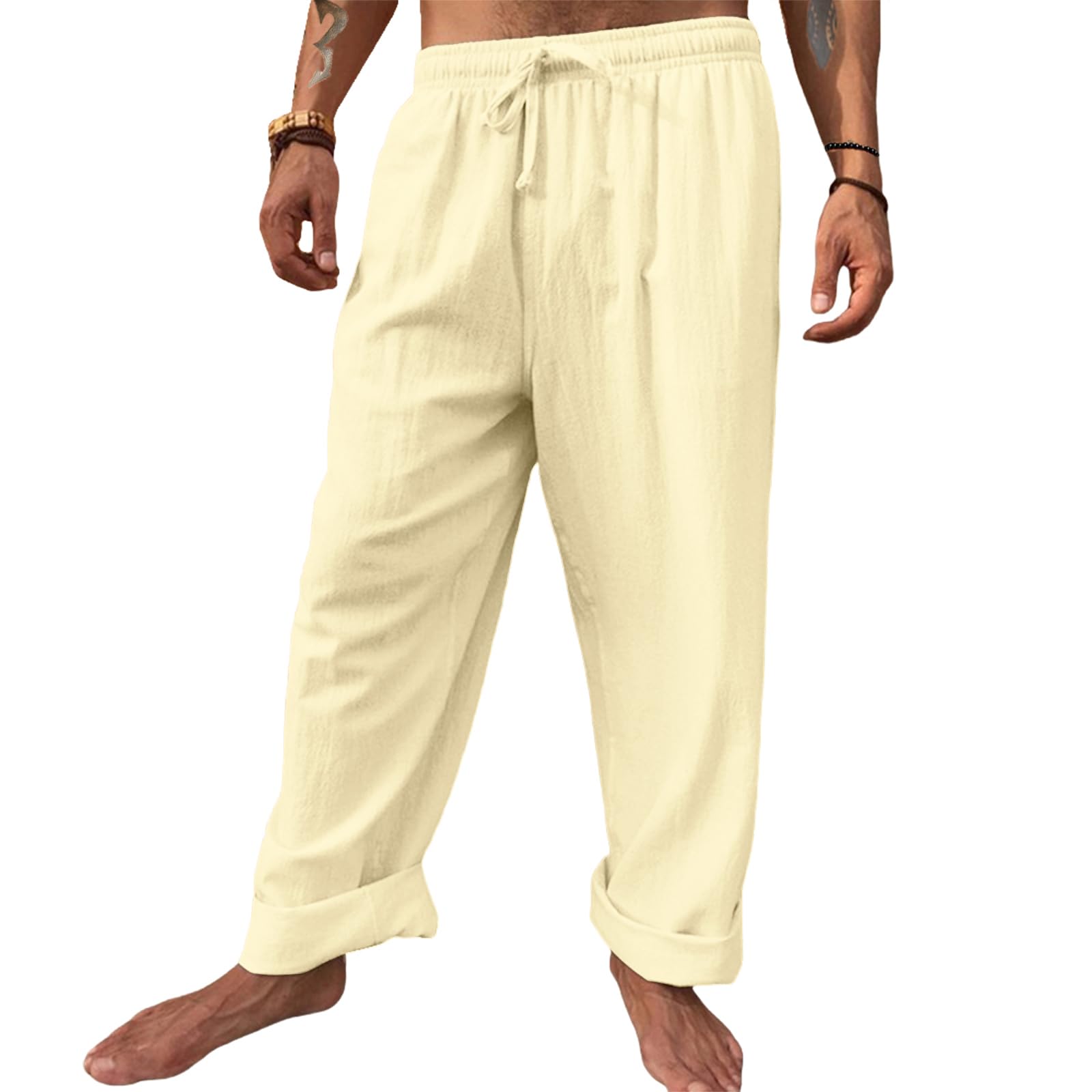 **Men's Casual Linen Pants - Loose Fit Lightweight Drawstring Summer Beach Yoga Trousers | Comfortable & Breathable for Travel, Lounge & Outdoor Activities**