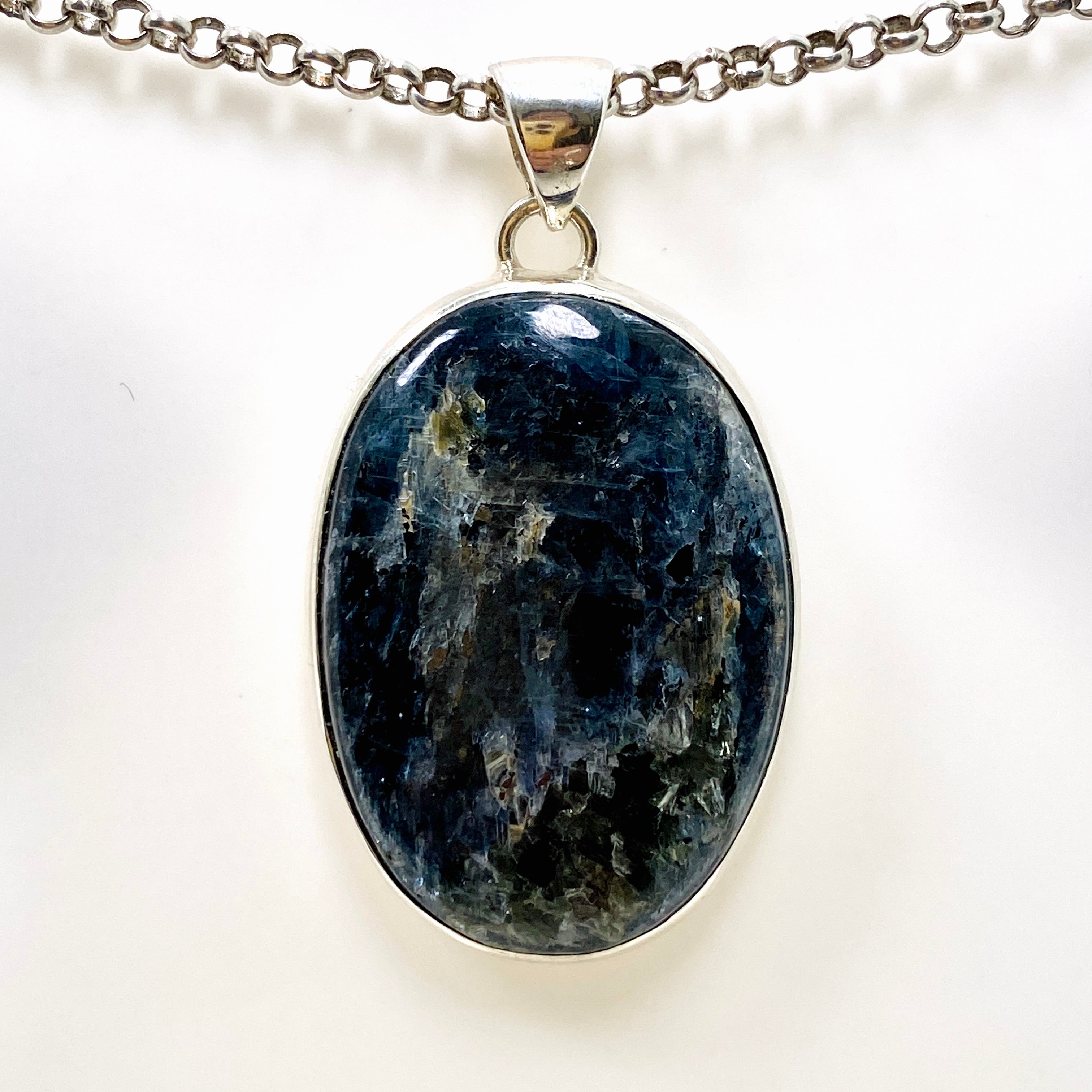 Natural Blue Kyanite Oval Cabochon Pendant Necklace - 925 Sterling Silver Jewelry for Healing & Meditation - Perfect for Spiritual Gifts & Energy Balancing