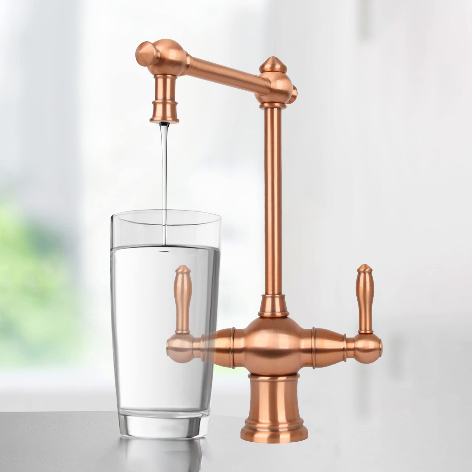 Premium Dual Handle Copper Water Filter Faucet - Hot & Cold Water Dispenser for Instant Hot Water Tanks & Filtration Systems - Perfect for Kitchen Sink, RV, and Office Use