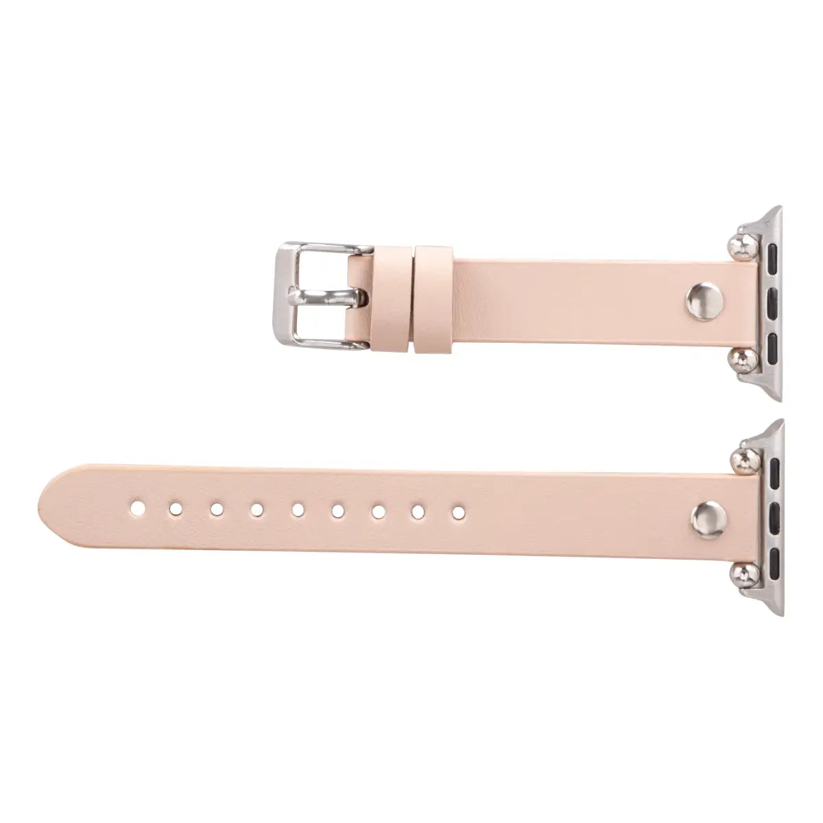 Ultra Slim Nude Pink Leather Apple Watch Band with Silver Rivet - Stylish & Comfortable for Workouts, Office & Everyday Wear