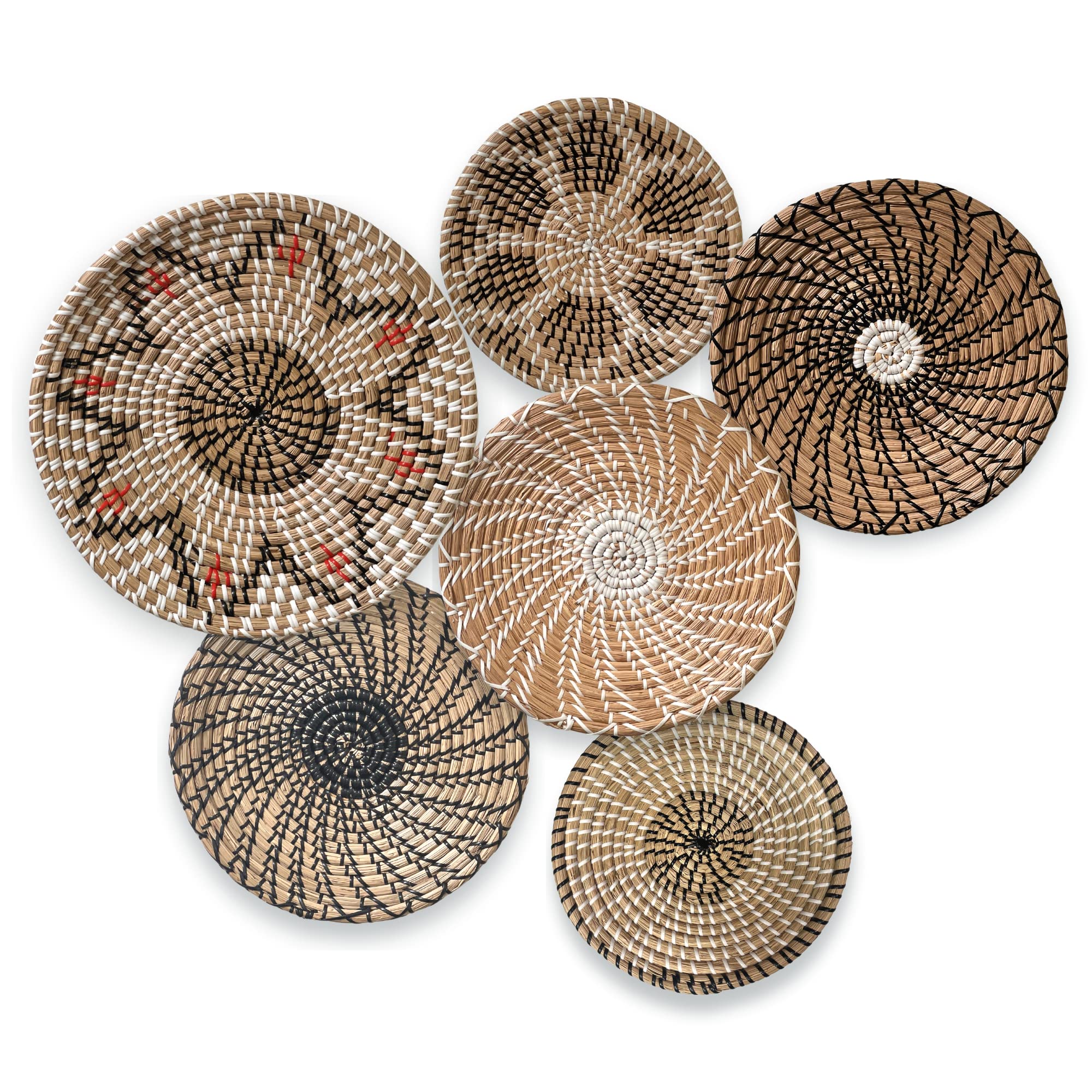 Eneocare Handmade Woven Seagrass Wall Basket Set of 6 - Natural Boho Hanging Decor for Bedroom, Living Room & Kitchen - Decorative Wall Bowls & Trays - Perfect for Home Decor, Gift Giving & Boho Chic Interiors