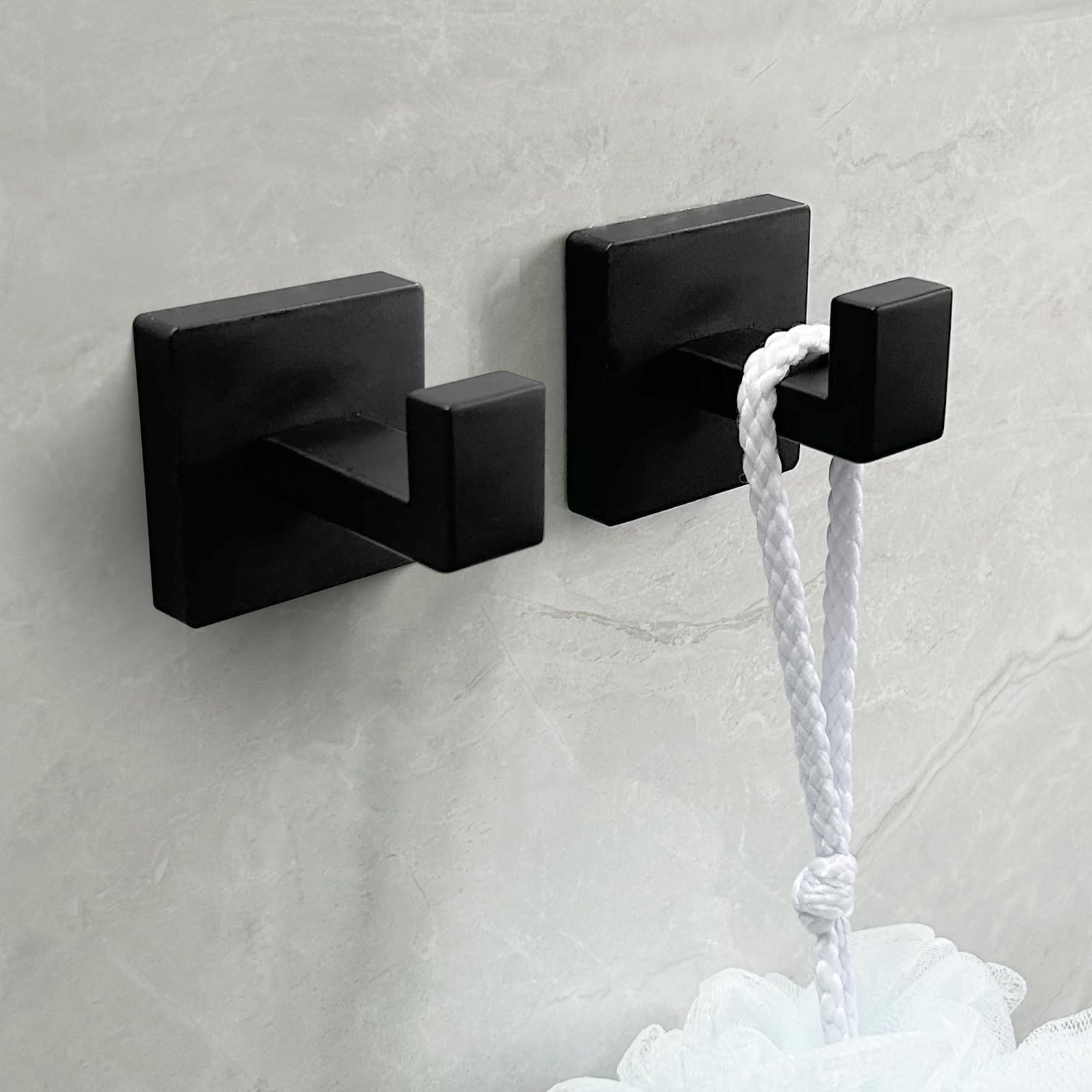 4 Pack Matte Black Stainless Steel Towel Racks for Bathroom - Heavy Duty Bath Towel Hooks, Robe & Coat Hangers - Perfect for Kitchen, Laundry Room & Bathroom Organization