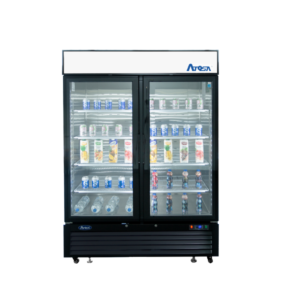 Atosa 54 Inch Commercial Merchandising Freezer with 2 Glass Doors - Black Exterior for Grocery Stores, Restaurants & Convenience Shops - Perfect for Displaying Ice Cream, Beverages & Frozen Foods