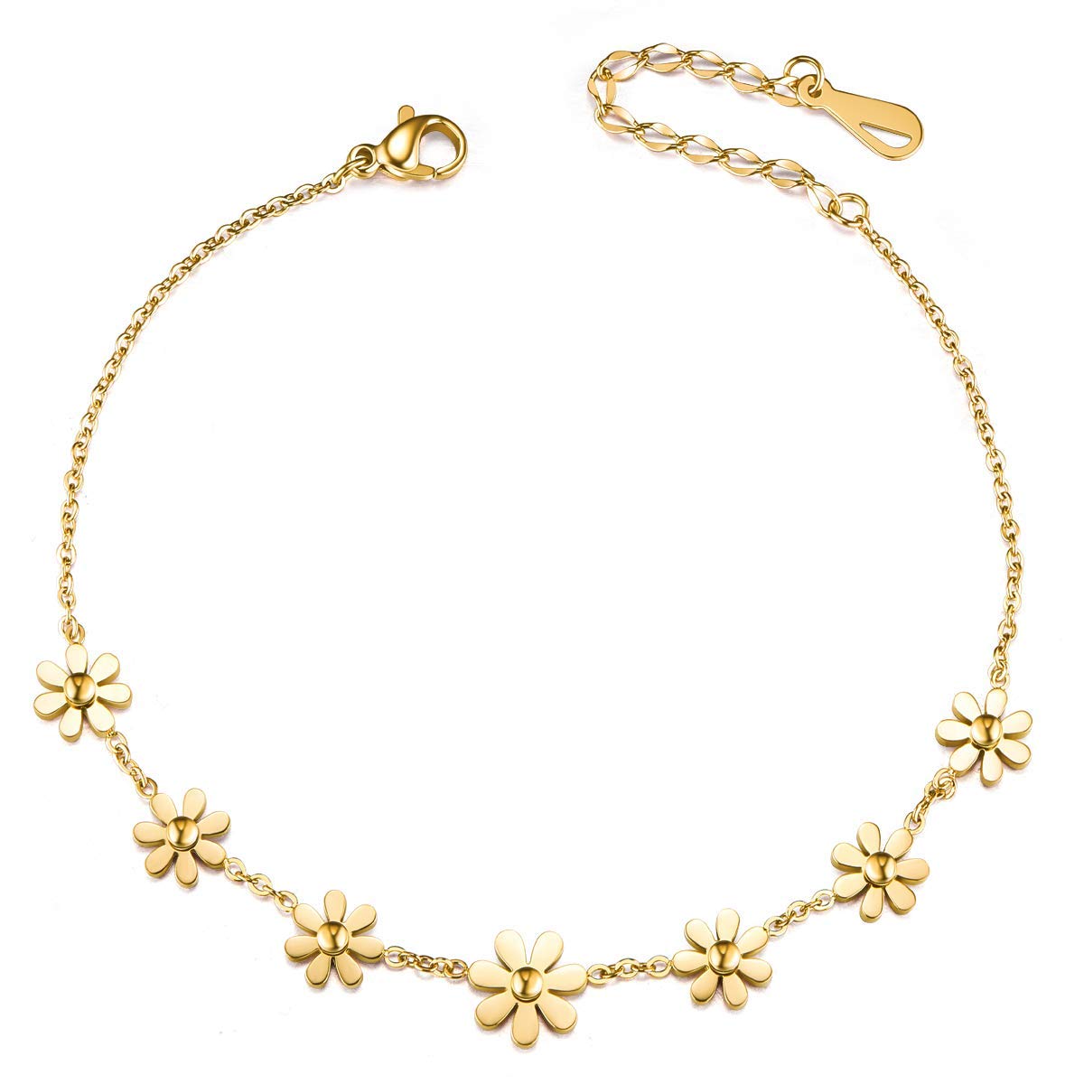 Ornaland Women's Daisy Flower Anklet - Adjustable Stainless Steel Ankle Bracelet for Girls - Perfect for Beach, Summer & Boho Fashion Jewelry