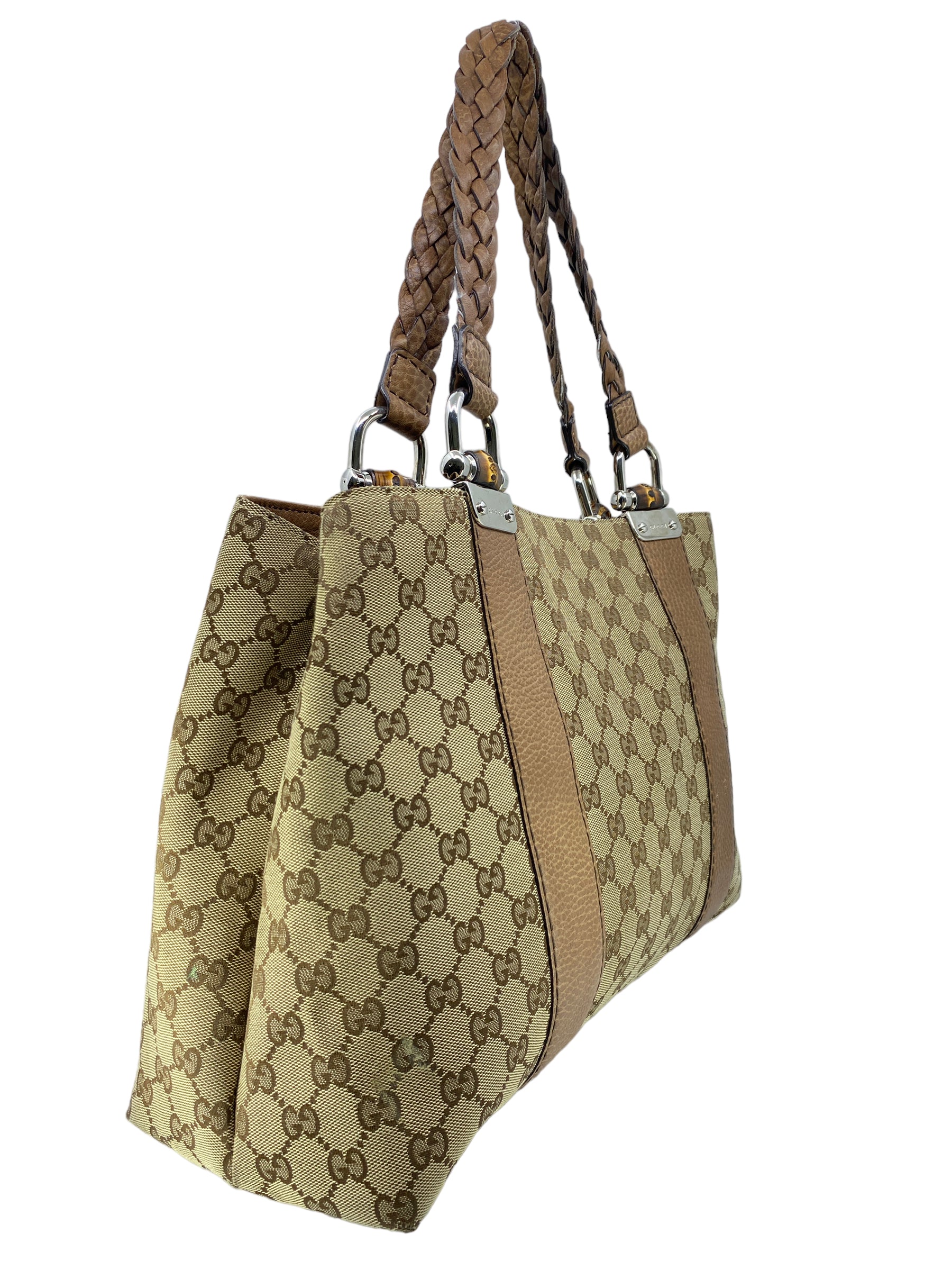 Gucci Bamboo Bar GG Canvas Tote Bag for Women - Luxury Designer Handbag for Work, Travel & Everyday Use