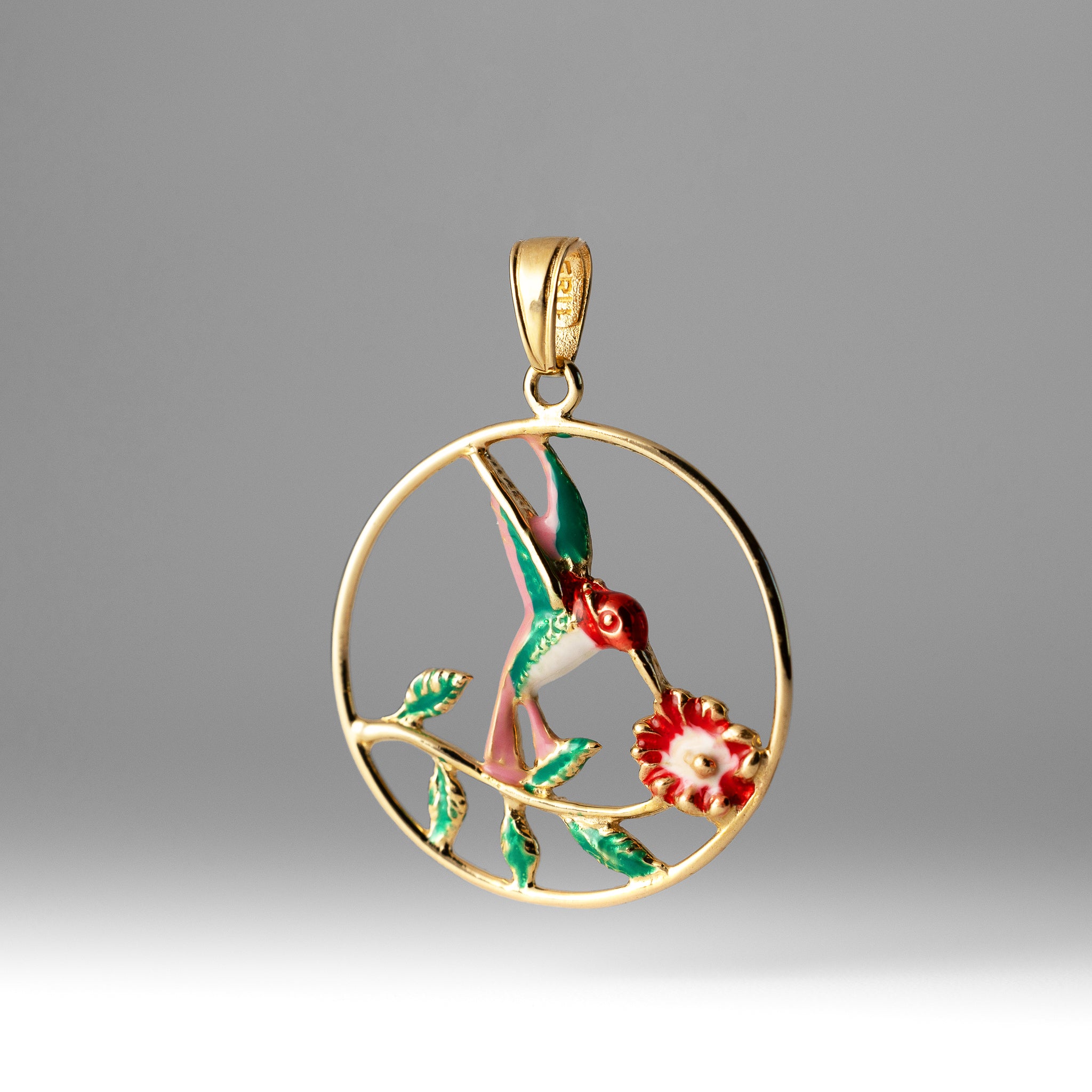Gold Hummingbird with Flower Enamel Pendant Necklace - Model K4221 | Elegant Jewelry Gift for Women, Perfect for Birthdays, Anniversaries & Special Occasions