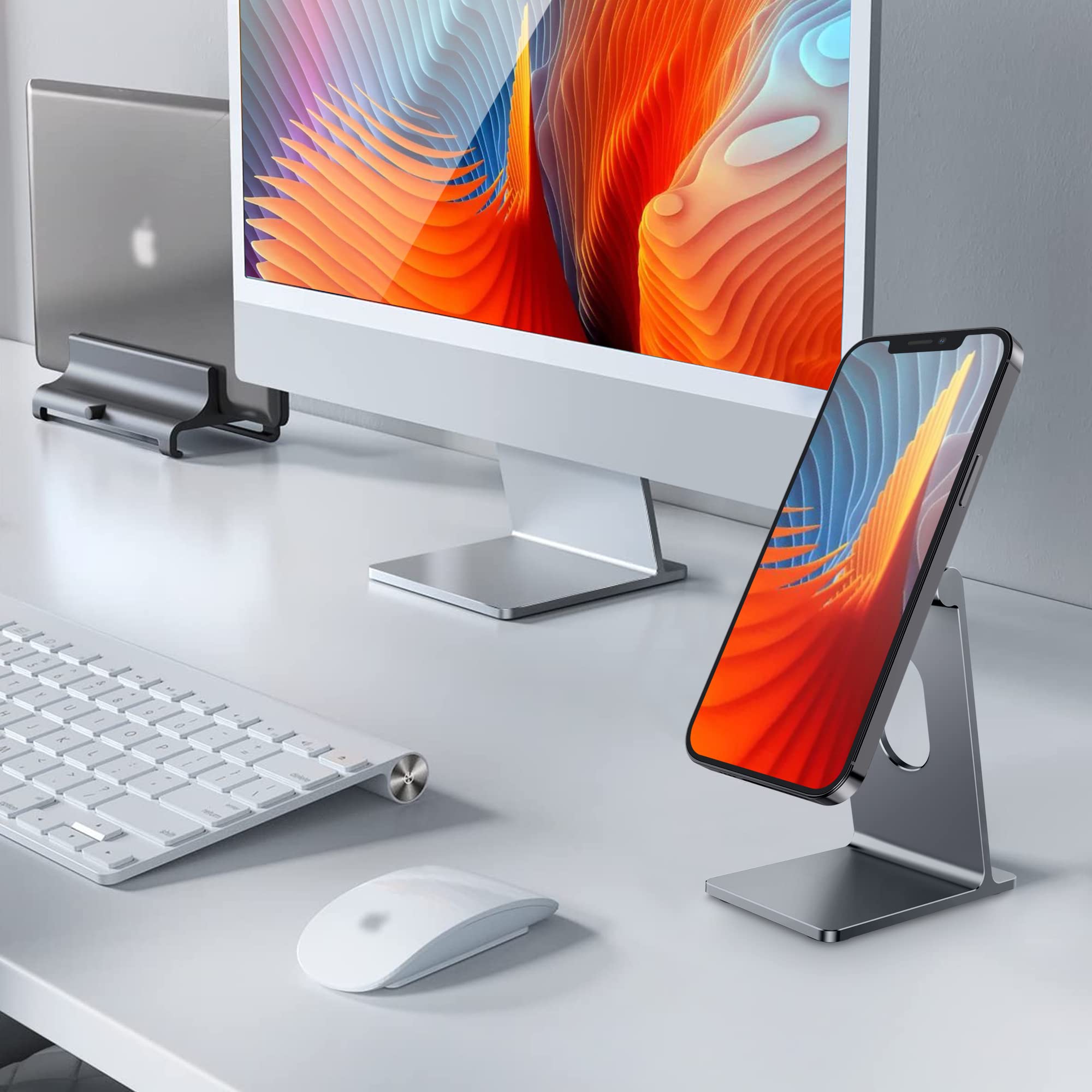 Adjustable Aluminum MagSafe Phone Stand Holder for Desk - Compatible with iPhone 16/15/14/13/12 Pro Max/Plus/Mini & All MagSafe Cases | Perfect for Home Office, Car Dashboard & Nightstand Charging