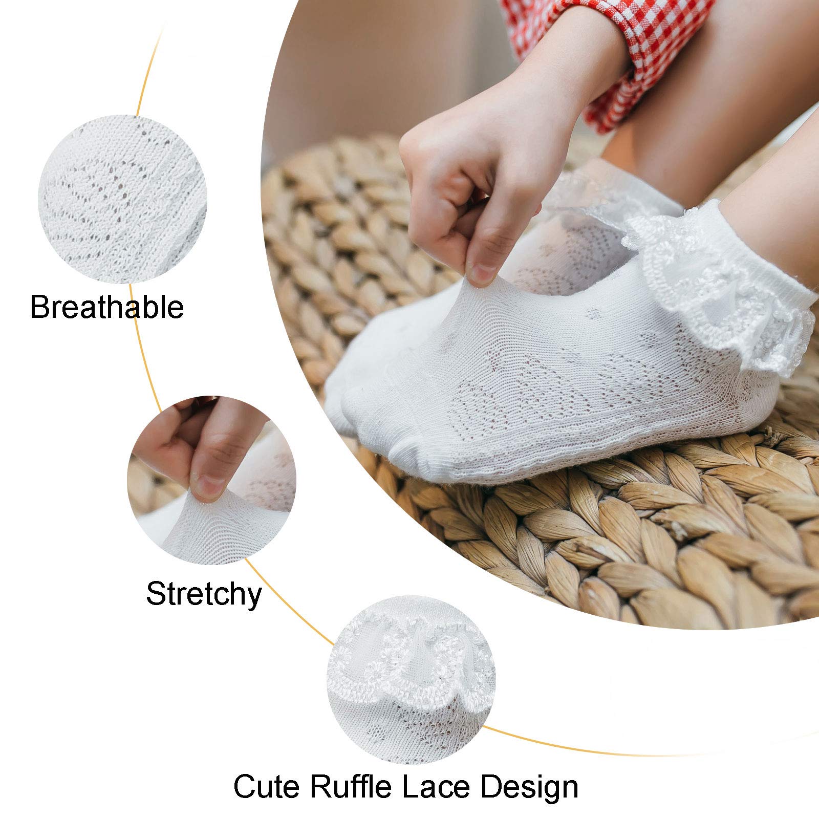 Baby Lace Socks for Girls - Soft Double Eyelet Lace Ruffle Frilly Socks for Newborns, Infants & Toddlers | Cute Gift Set for Special Occasions, Photo Shoots & Everyday Wear