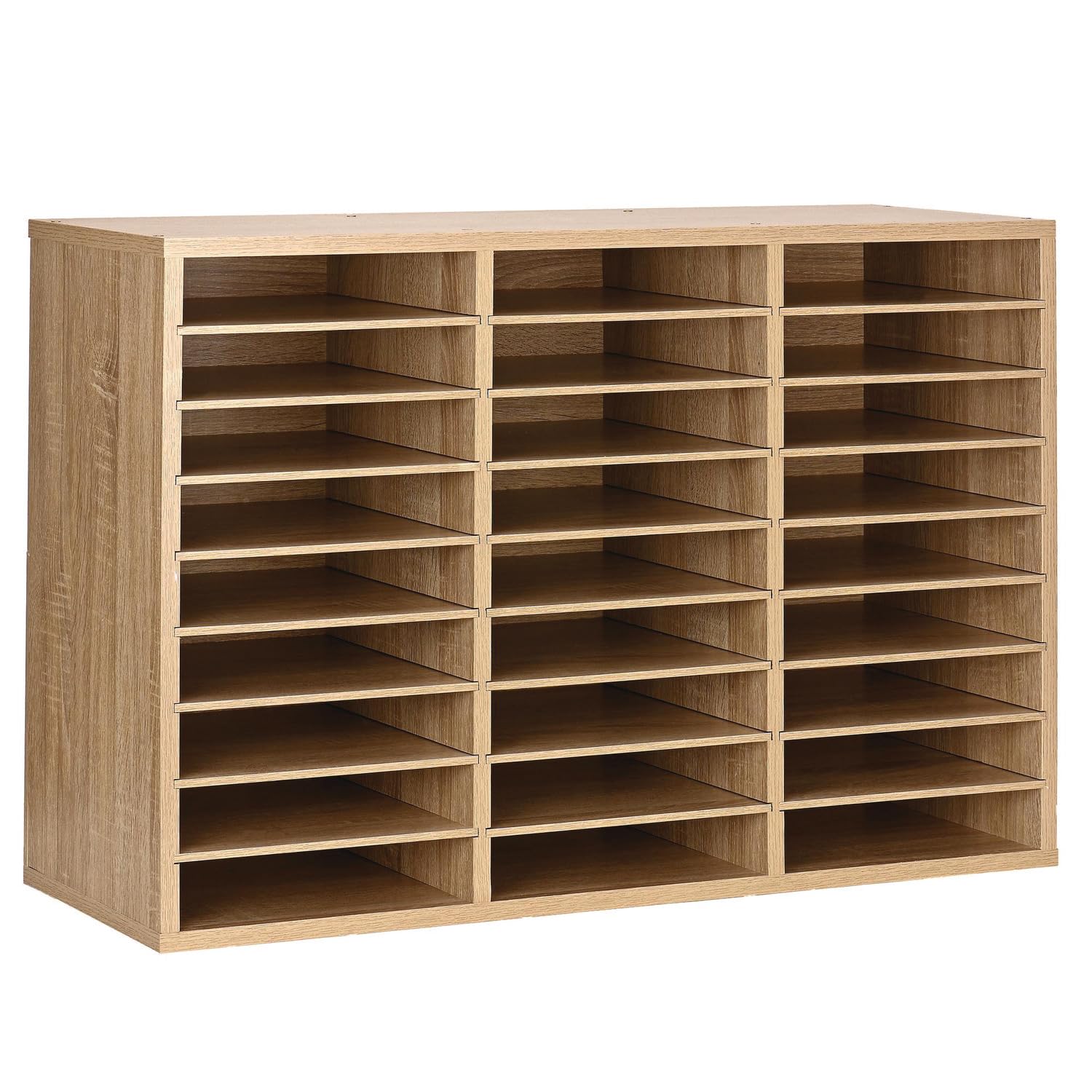 AdirOffice 27-Slot Wooden Classroom Mailbox - Literature Organizer, Construction Paper Storage, Office Mail Sorter with Removable Shelf (Oak) - Perfect for Teachers, Homeschooling & Office Organization