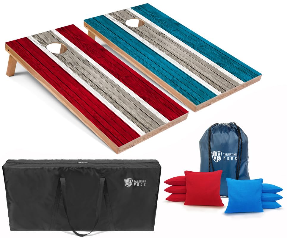 Premium LED Striped Cornhole Board Set with Built-in Multicolor Lights - 4'x2' Regulation Size, 8 Bean Bags & Carrying Case - Perfect for Tailgating, Backyard Parties, and Outdoor Game Nights
