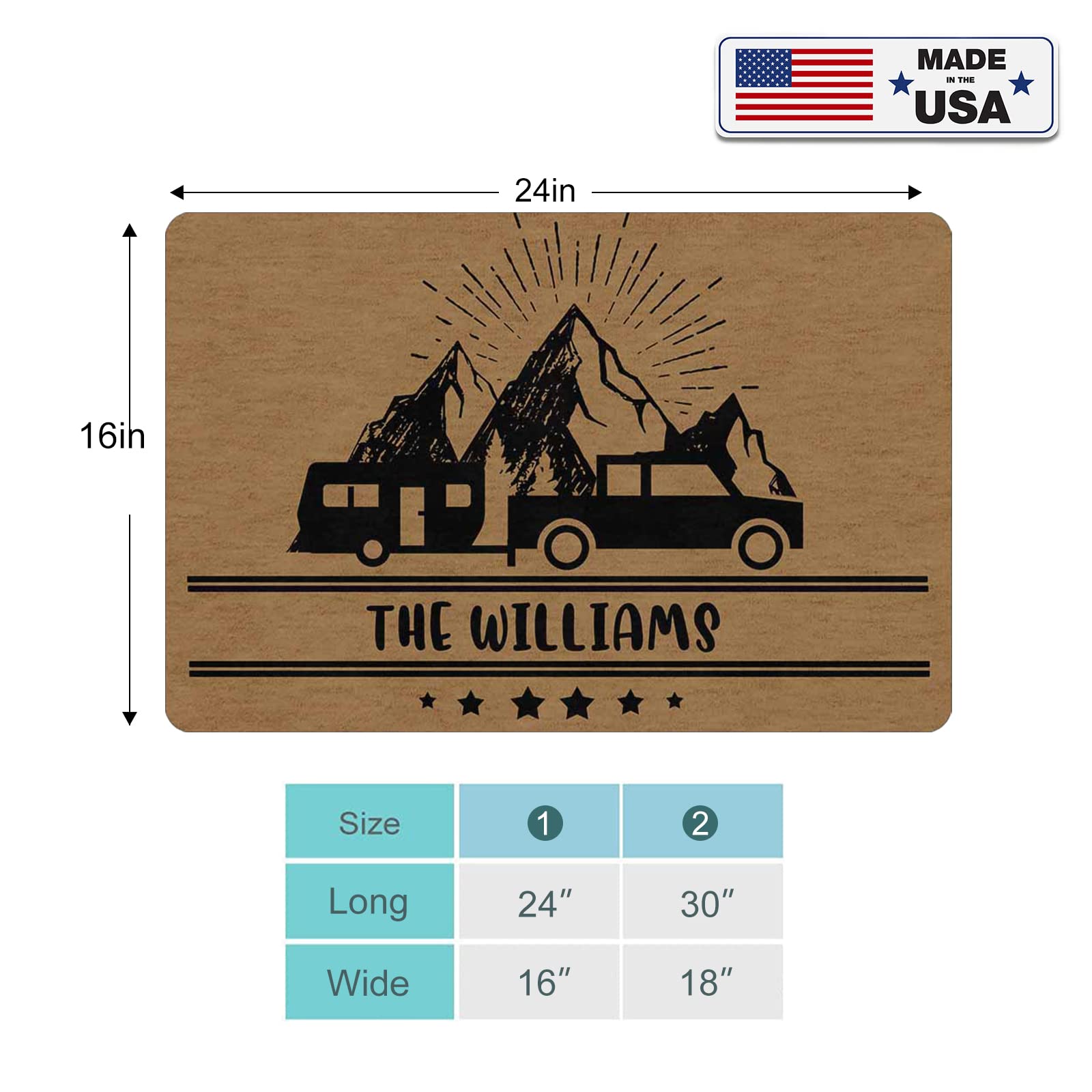 Custom Personalized Family Name Doormat - 30x18 Inch RV Camper Door Mat with Non-Slip Backing | Perfect for Camping, RV Travel & Home Entryway Decor