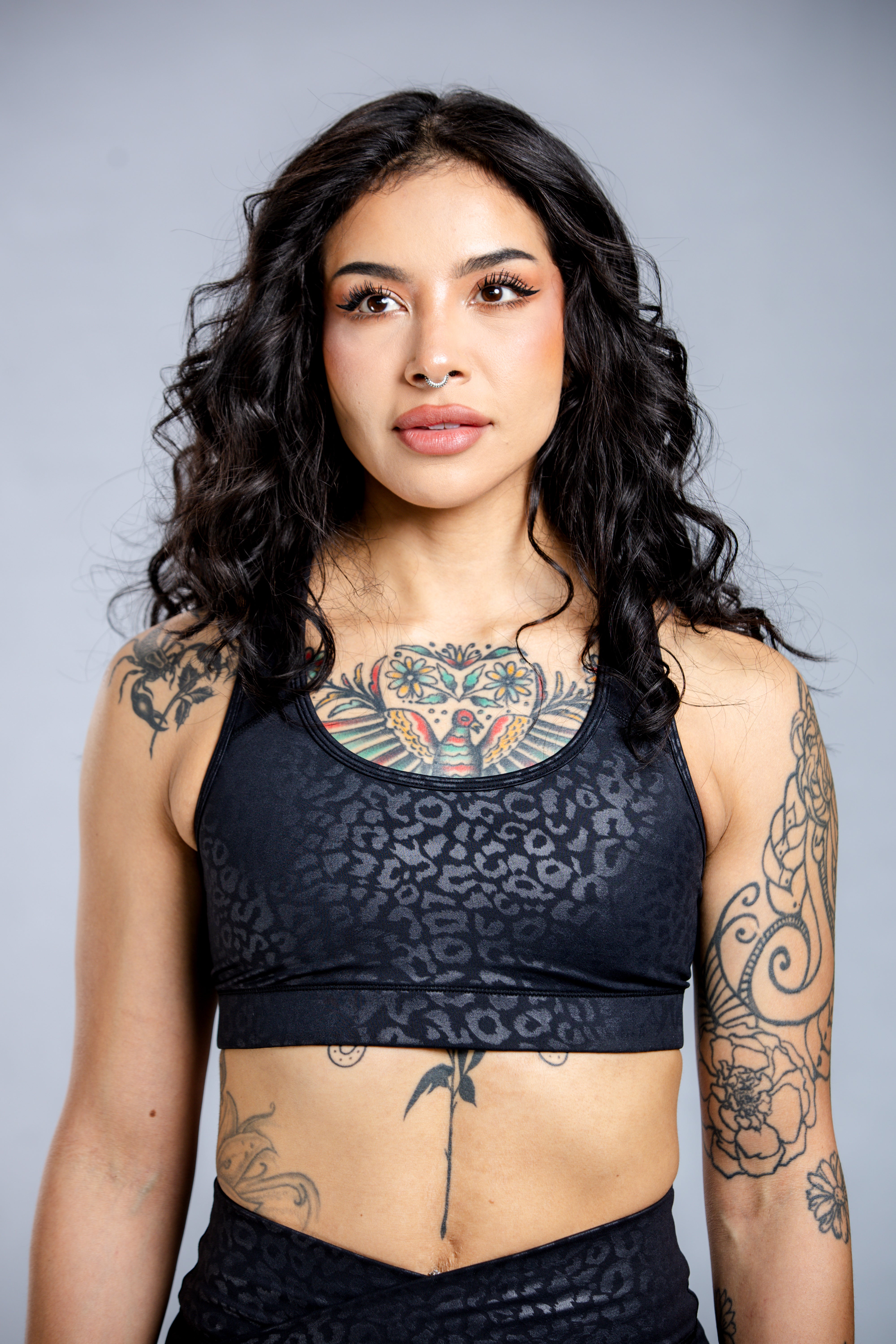 High-Performance Empowered Sports Bra - Black Leopard Print | Women's Workout & Yoga Top for Running, Gym & Active Lifestyle