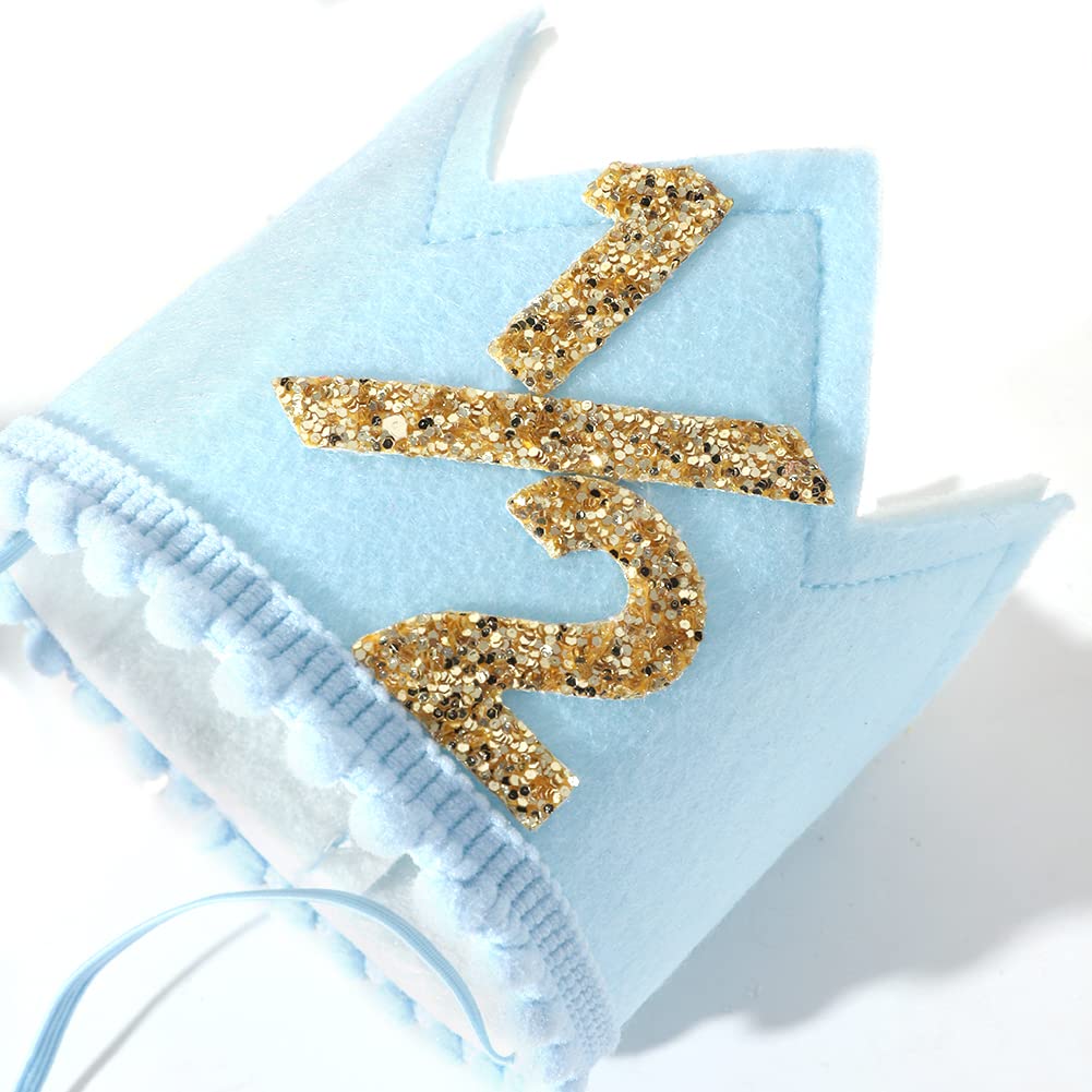 Baby Boys Birthday Crown - Blue Felt Hat for Kids Birthday Party | Toddler Boy Birthday Accessories for 1st, 2nd, 3rd Year Celebrations & Photo Shoots