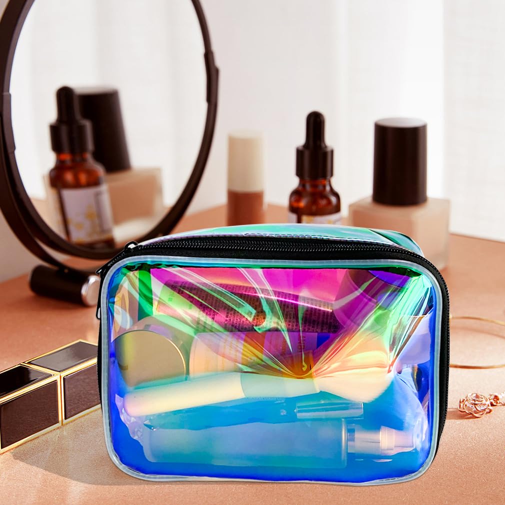 Holographic Pink TPU Makeup Bag - Clear Travel Toiletry Pouch with Zipper, Waterproof Cosmetic Storage for Women | Iridescent Cosmetic Organizer for Travel, Gym, Beach & Everyday Use