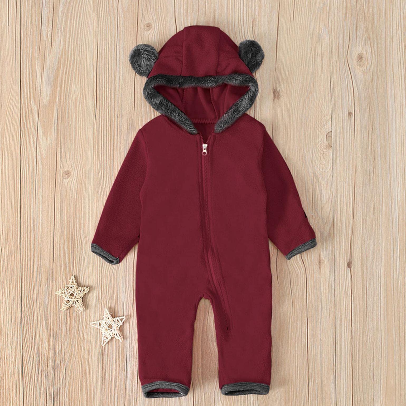 Baby Girls & Boys Cartoon Ears Hoodie Footed Jumpsuit - Warm Winter Zip-Up Romper for Infants | Perfect for Playtime, Nursery & Outdoor Adventures
