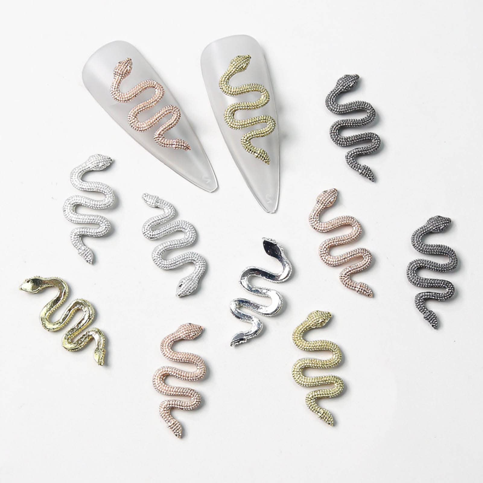 10Pcs Nail Decals Rhinestones - Minimalist Snake Nail Charms, Black Nail Gems & Glitter for DIY Nail Art | Nail Jewelry Decorations for Women | Perfect for Parties, Weddings & Salon Designs